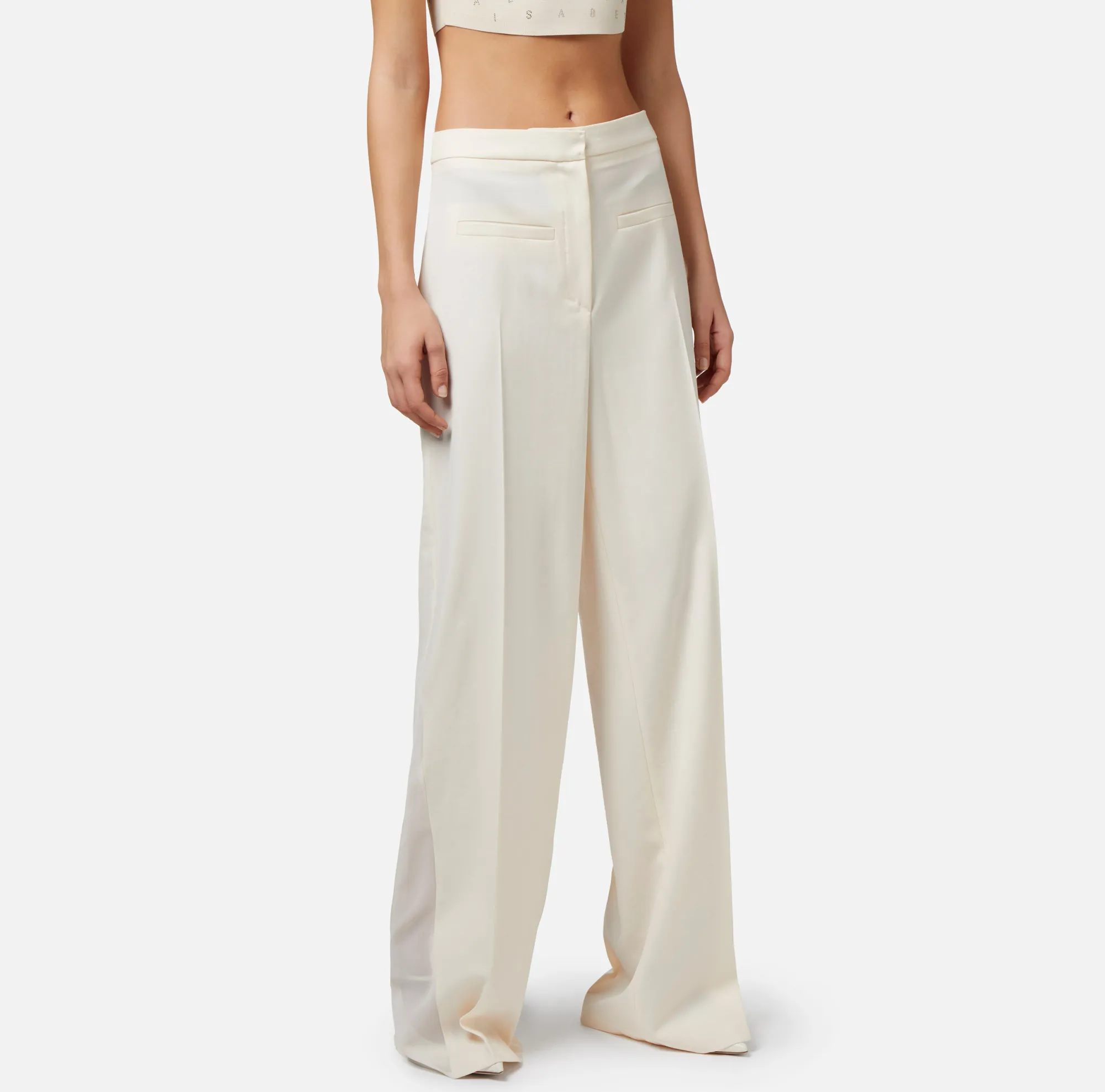 Elisabetta Franchi Pantalone Dritto In Fresco Di Lana Con Inserto Laterale^ Pantaloni E Shorts