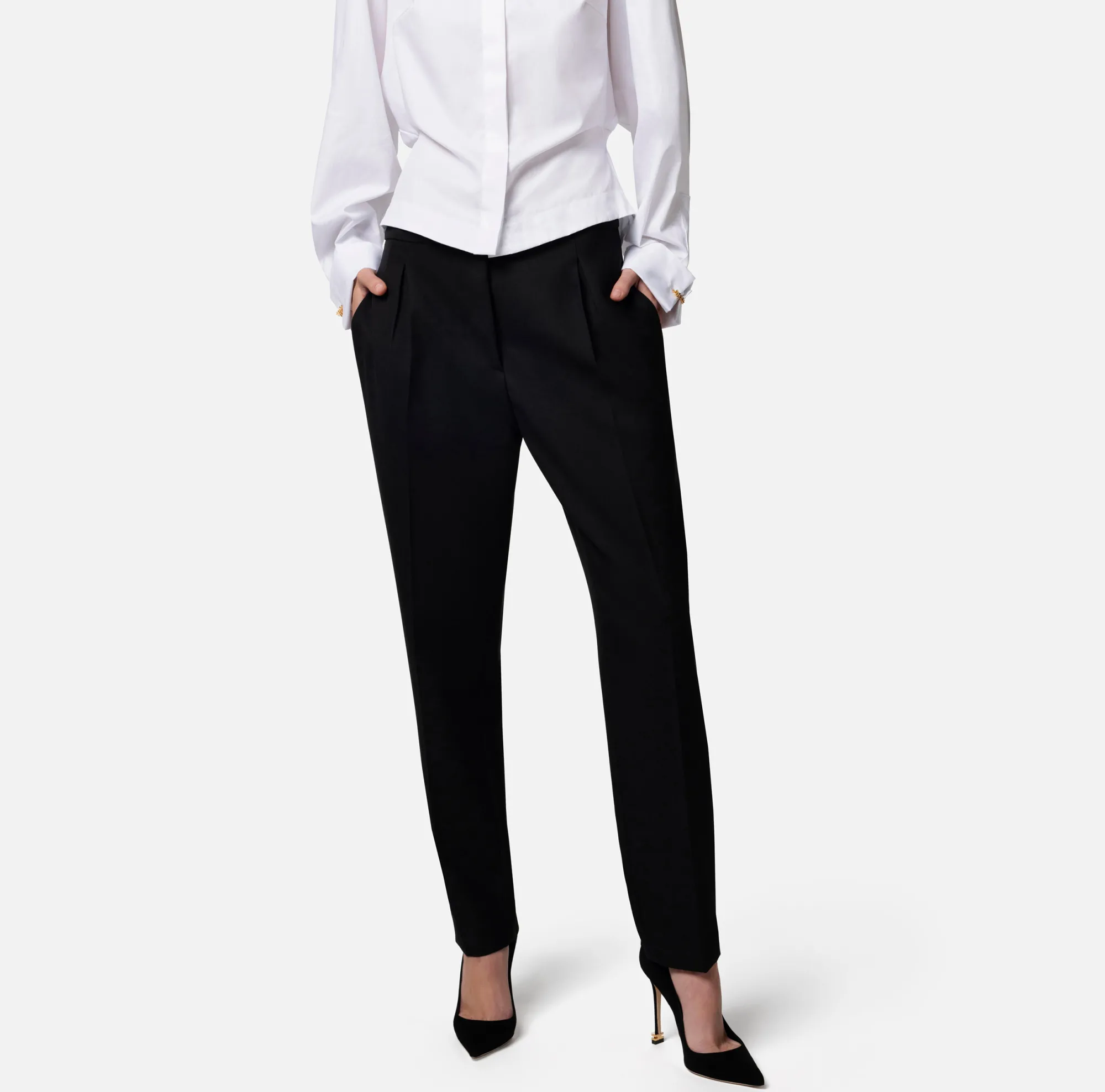 Elisabetta Franchi Pantalone Dritto In Fresco Lana Con Pinces^ Pantaloni E Shorts