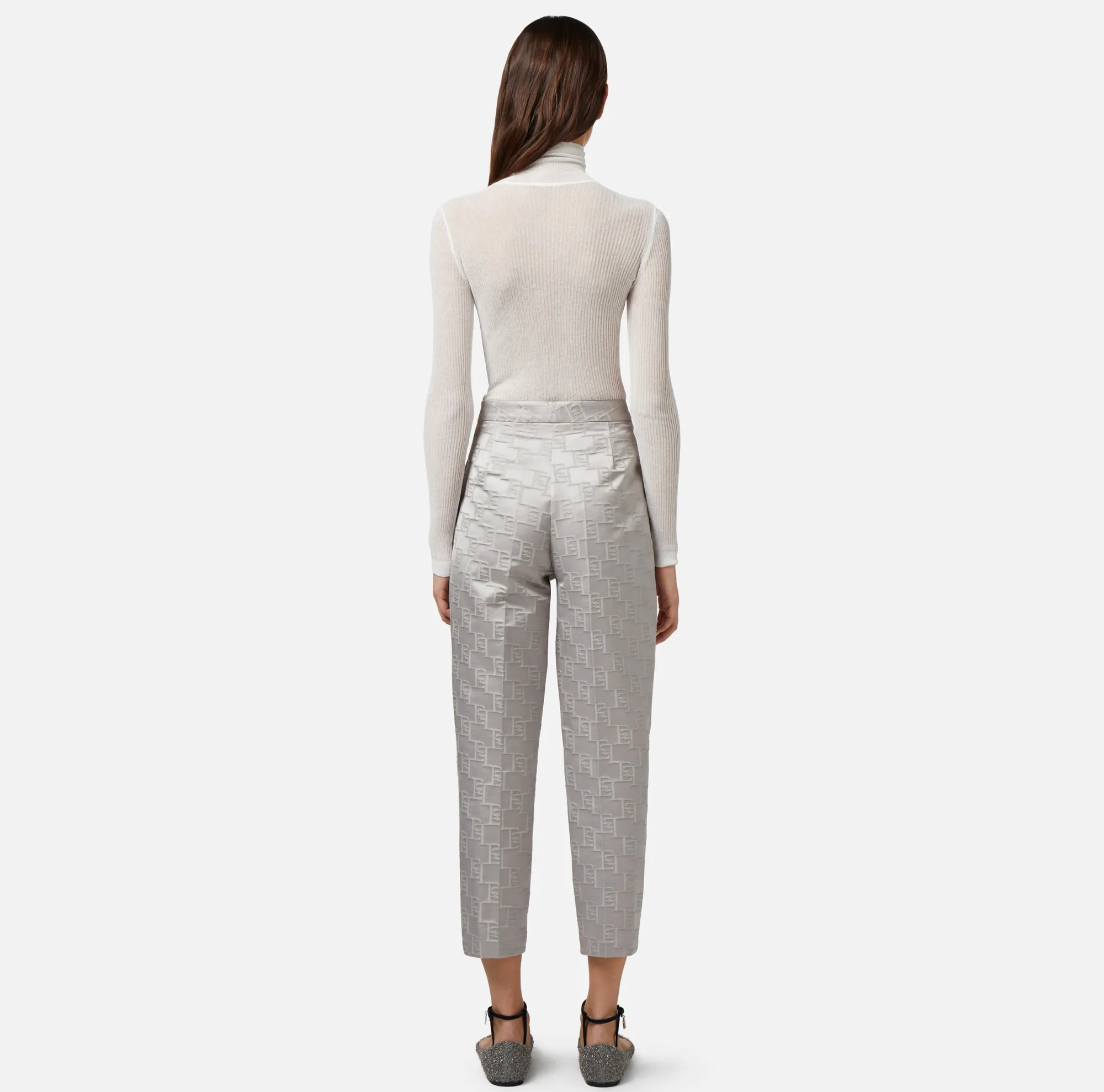 Elisabetta Franchi Pantalone Dritto In Raso Jacquard Con Pinces^ Pantaloni E Shorts