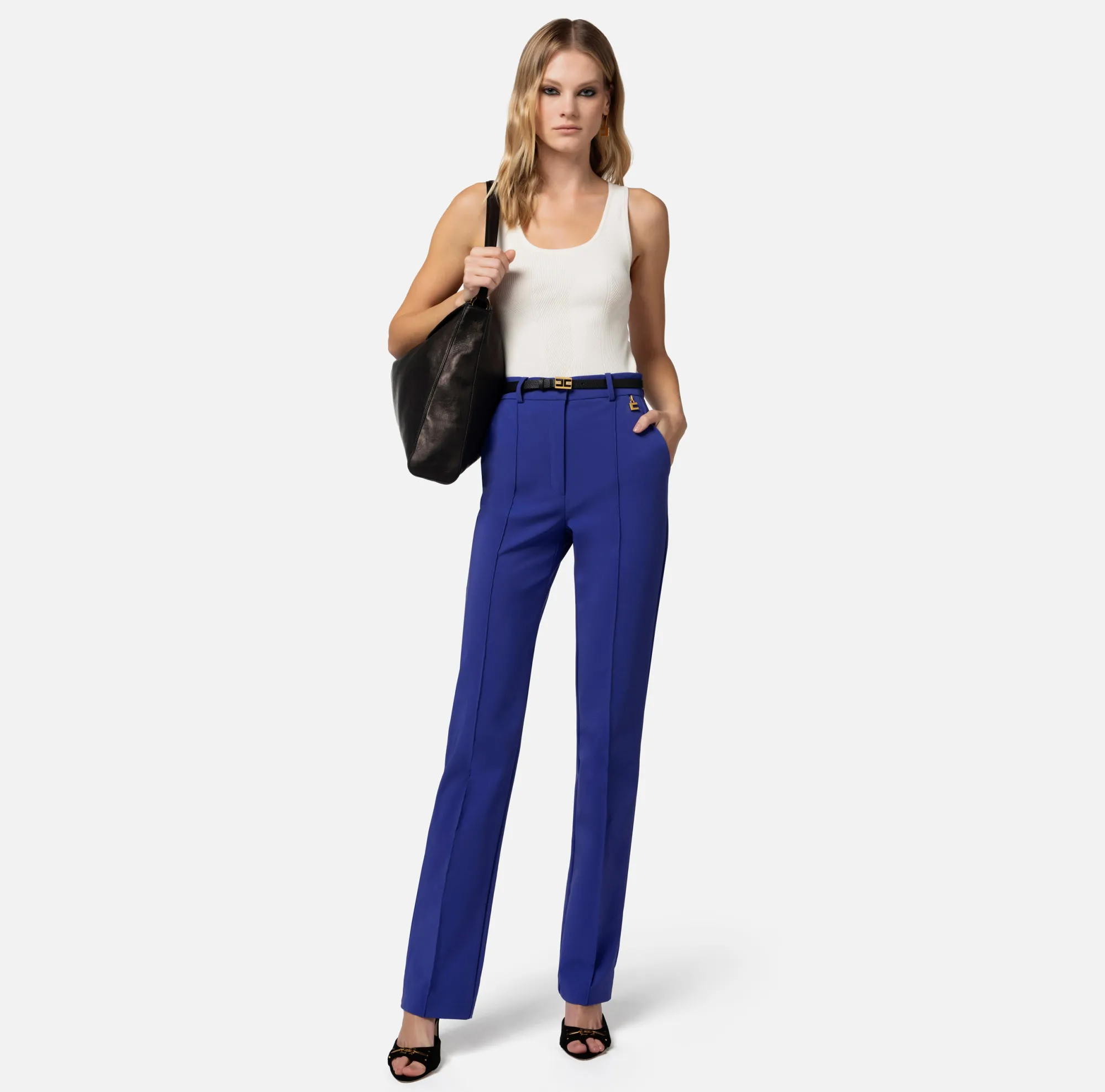 Elisabetta Franchi Pantalone Dritto In Tessuto Tecnico Bielastico Con Charms^ Pantaloni E Shorts