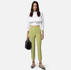 Elisabetta Franchi Pantalone Dritto In Tessuto Tecnico Bielastico Con Morsetto^ Pantaloni E Shorts
