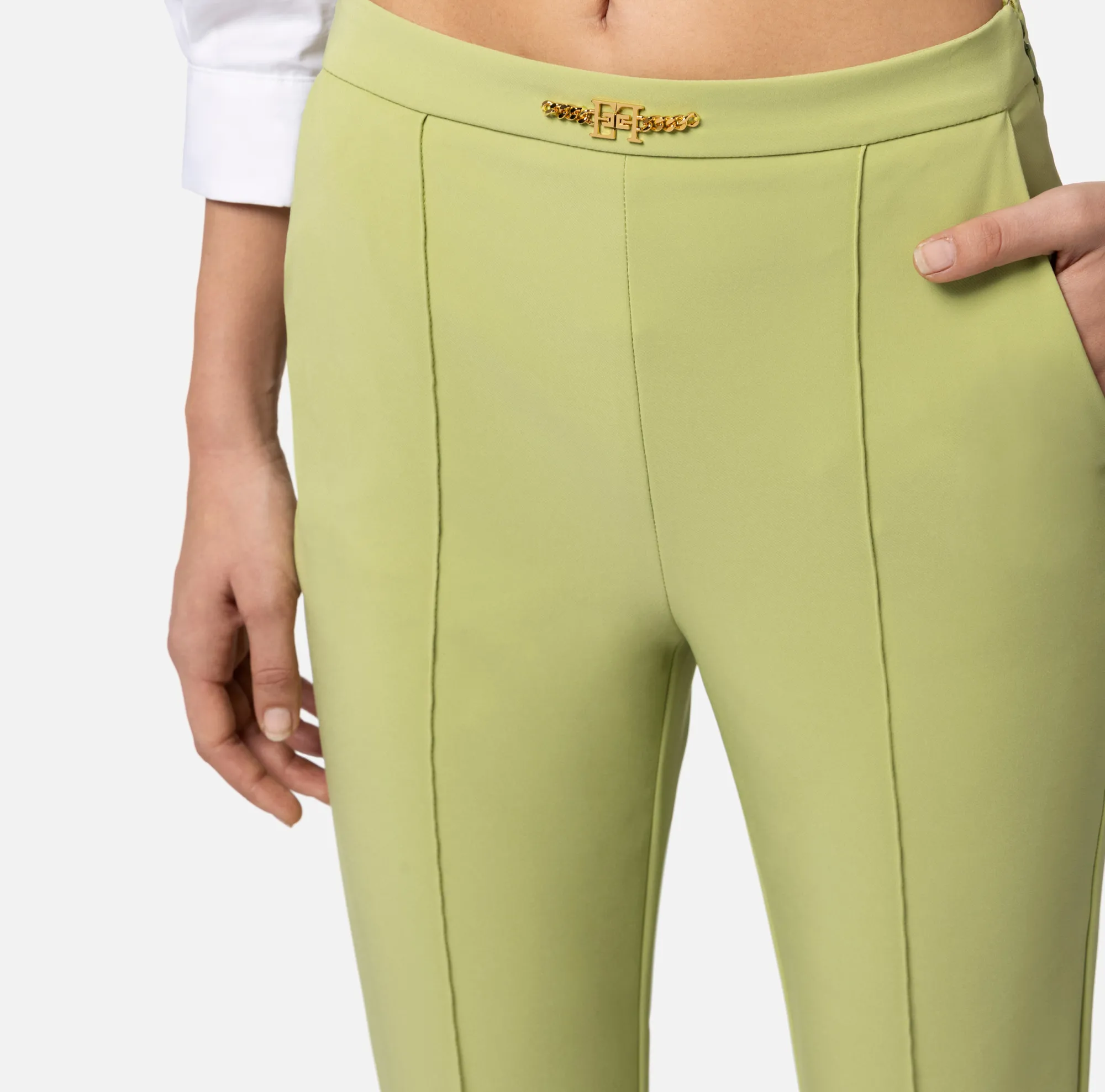 Elisabetta Franchi Pantalone Dritto In Tessuto Tecnico Bielastico Con Morsetto^ Pantaloni E Shorts