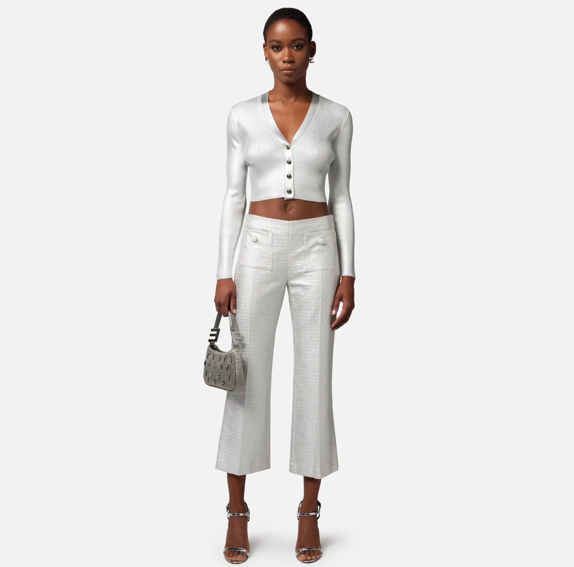 Elisabetta Franchi Pantalone Dritto In Tweed Laminato^ Pantaloni E Shorts