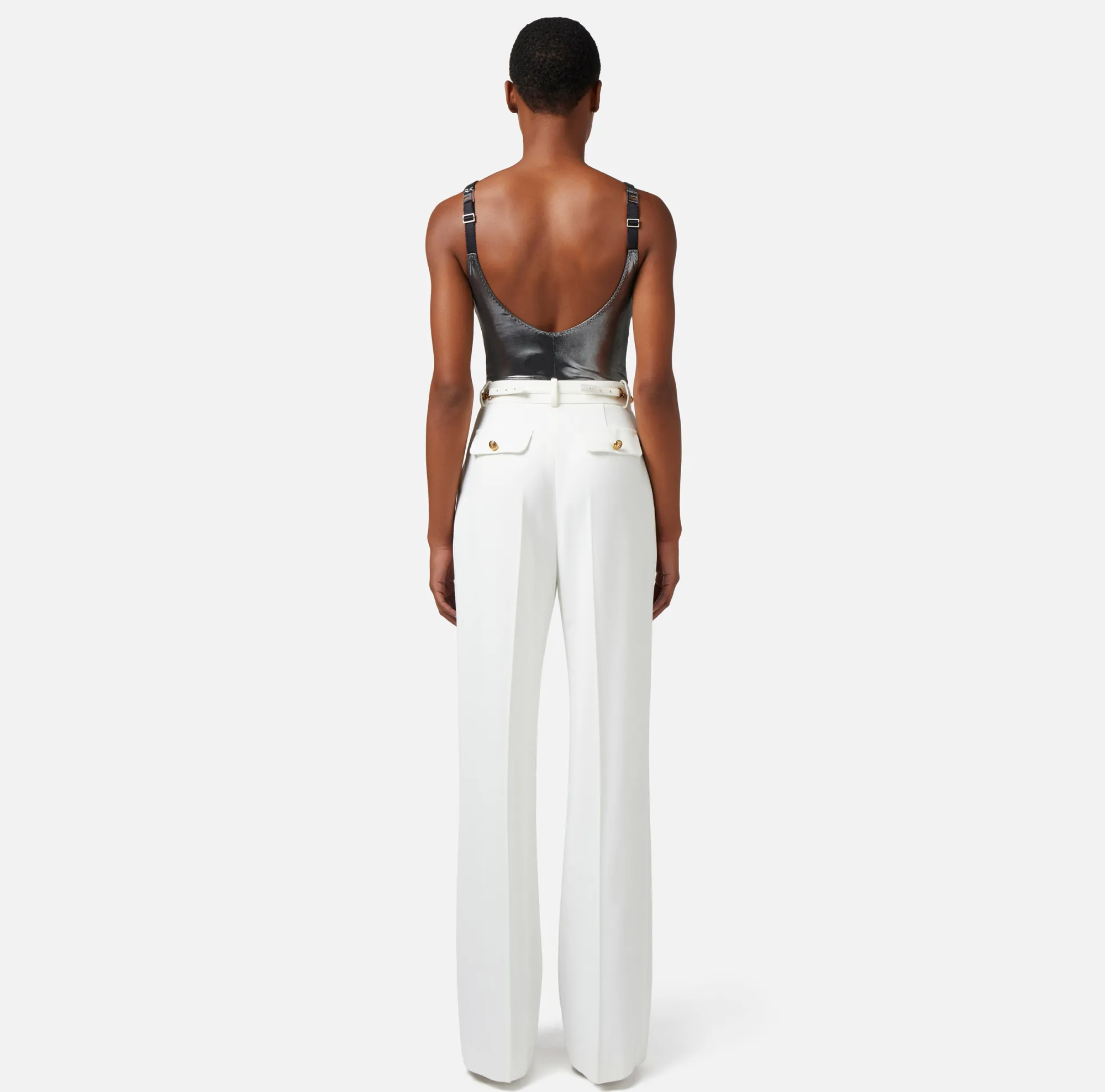 Elisabetta Franchi Pantalone Dritto In Viscosa Con Cintura^ Pantaloni E Shorts