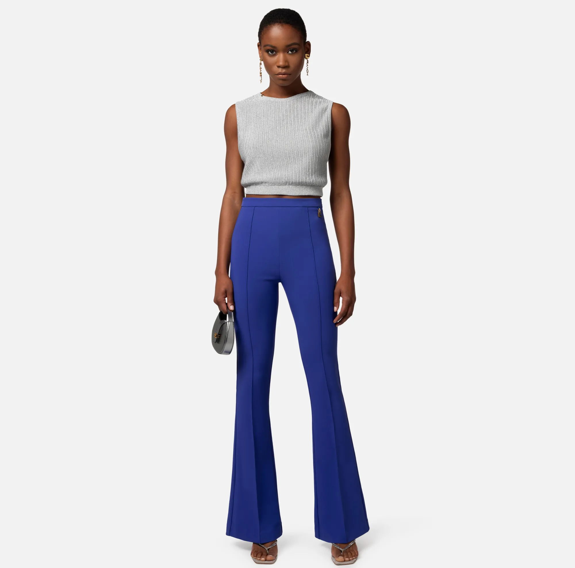 Elisabetta Franchi Pantalone Palazzo In Crepe Stretch Con Charms^ Pantaloni E Shorts