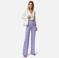 Elisabetta Franchi Pantalone Palazzo In Crepe Stretch Stampa Logo^ Pantaloni E Shorts