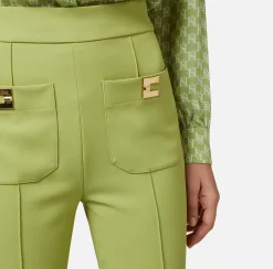 Elisabetta Franchi Pantalone Palazzo In Crepe Stretch Con Placche Logo^ Pantaloni E Shorts