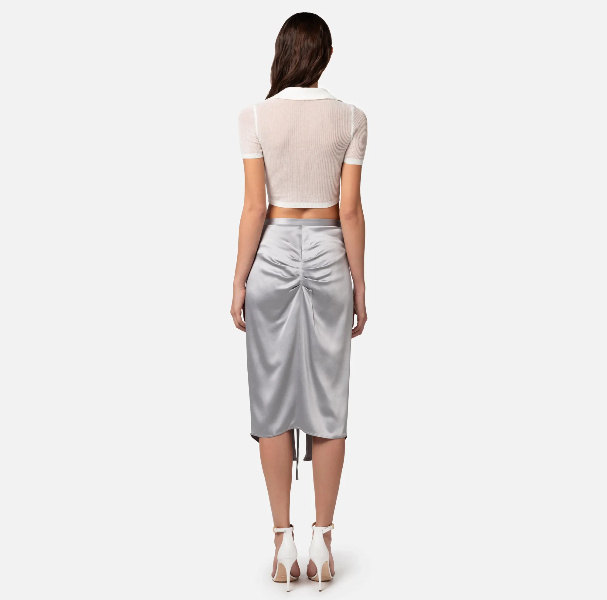 Elisabetta Franchi Polo Cropped In Crepe A Costine^ Maglieria E Felpe