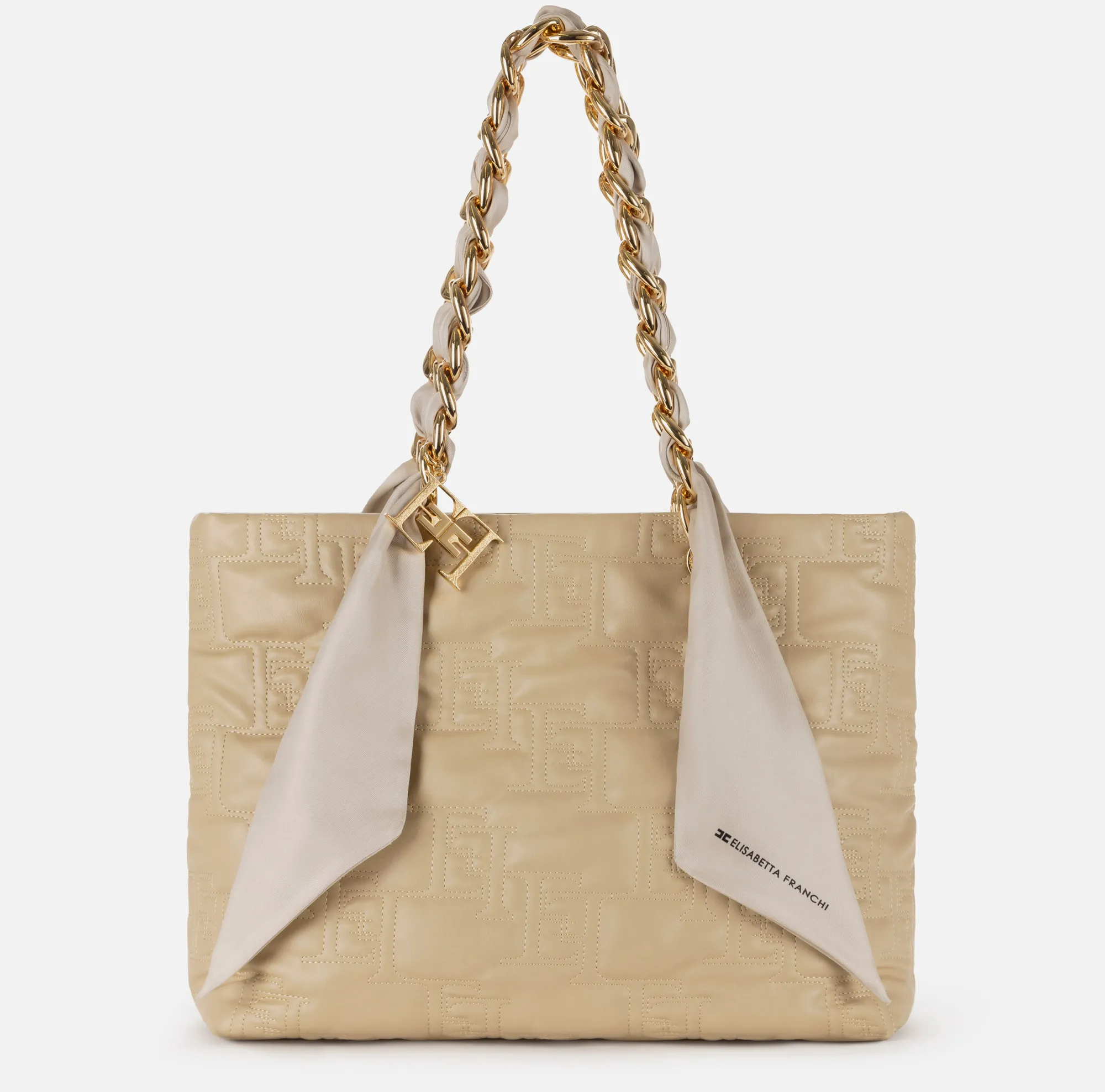 Elisabetta Franchi Shopper Grande Con Catena Foulard^ Borse A Spalla
