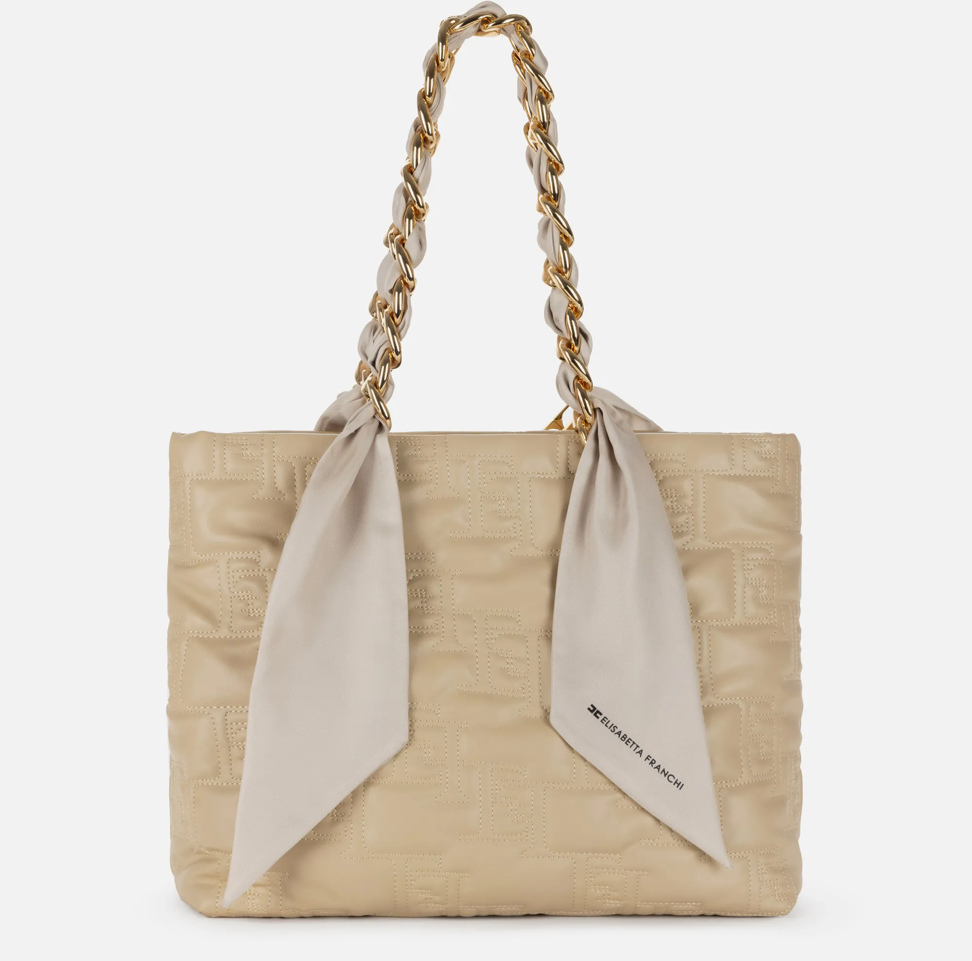 Elisabetta Franchi Shopper Grande Con Catena Foulard^ Borse A Spalla