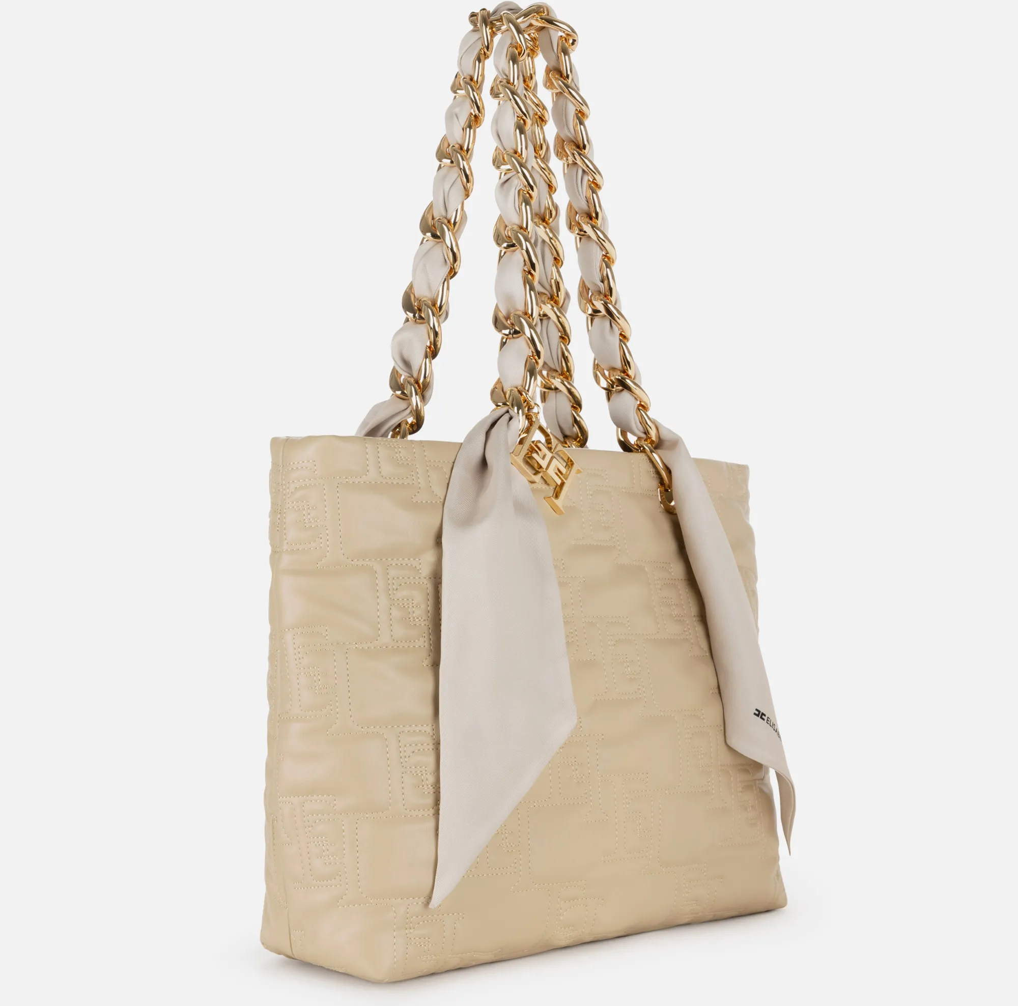 Elisabetta Franchi Shopper Grande Con Catena Foulard^ Borse A Spalla
