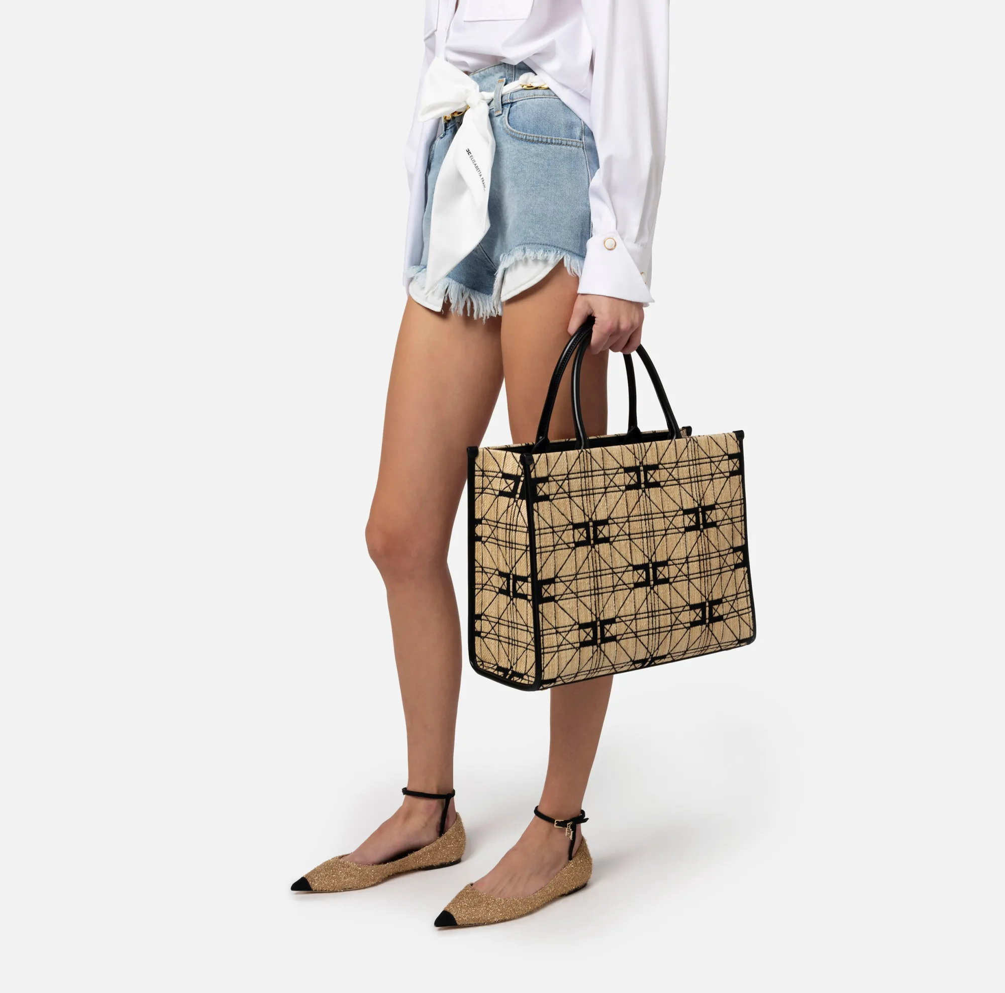 Elisabetta Franchi Shopper Grande In Rafia^ Borse A Mano