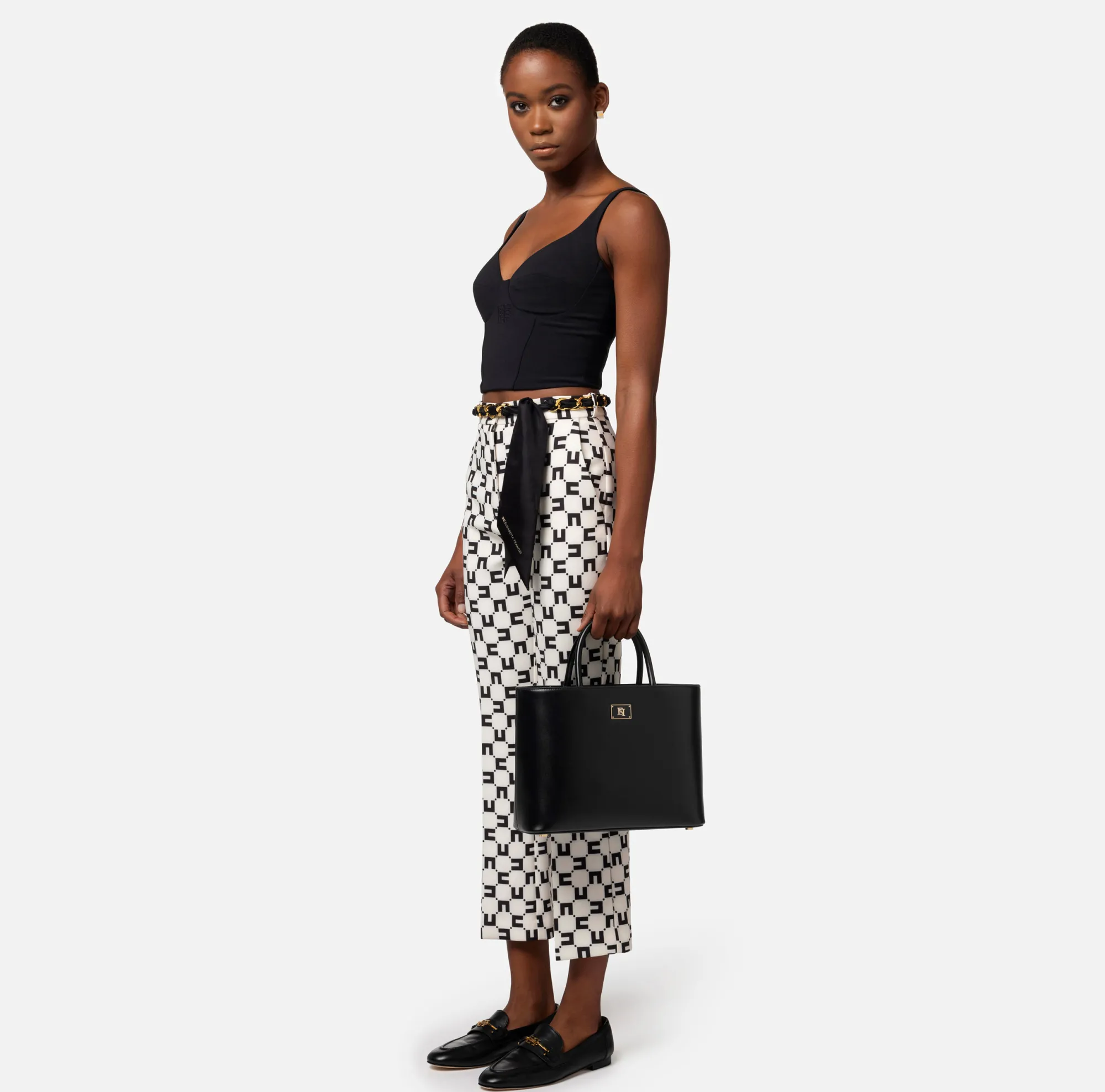 Elisabetta Franchi Shopper Media Con Placca Smaltata^ Borse A Mano