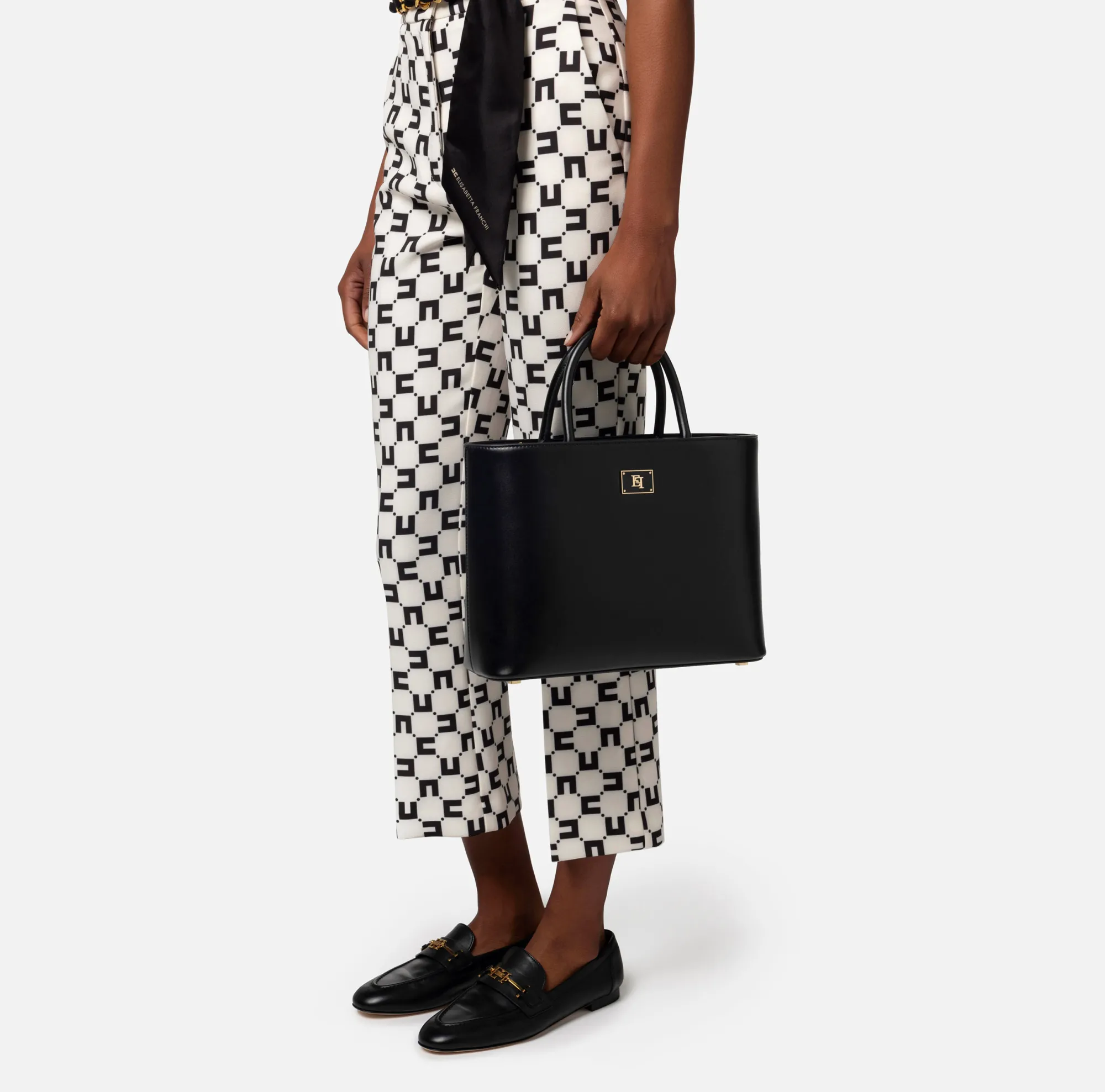 Elisabetta Franchi Shopper Media Con Placca Smaltata^ Borse A Mano