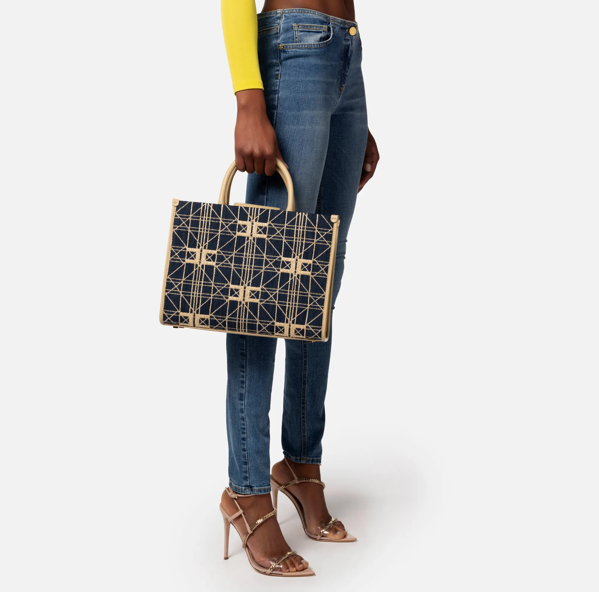 Elisabetta Franchi Shopper Media In Rafia^ Borse A Mano