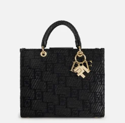 Elisabetta Franchi Shopper Media In Rafia Jacquard Con Charms^ Borse A Mano