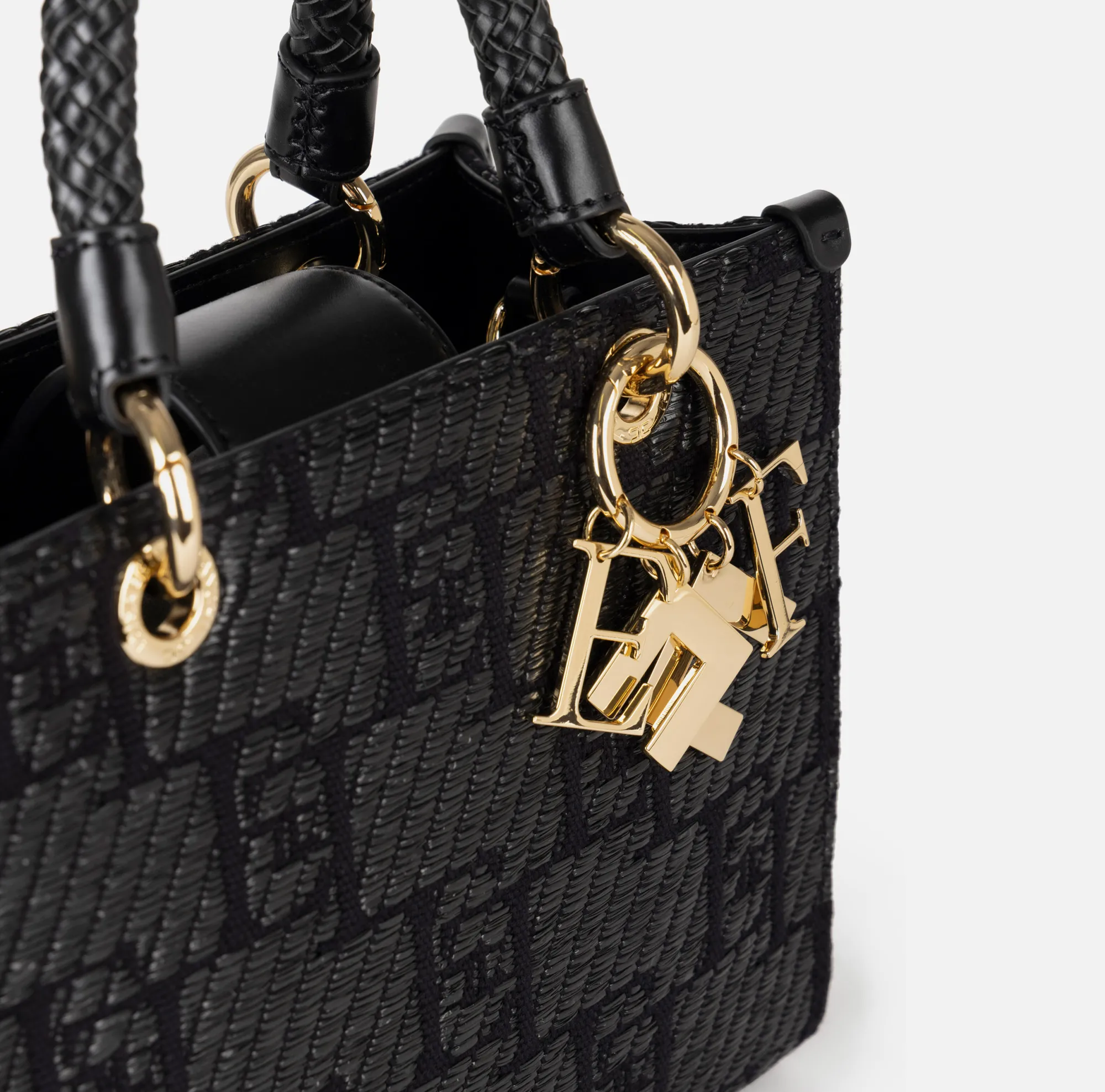 Elisabetta Franchi Shopper Piccola In Rafia Jacquard Con Charms^ Borse A Mano