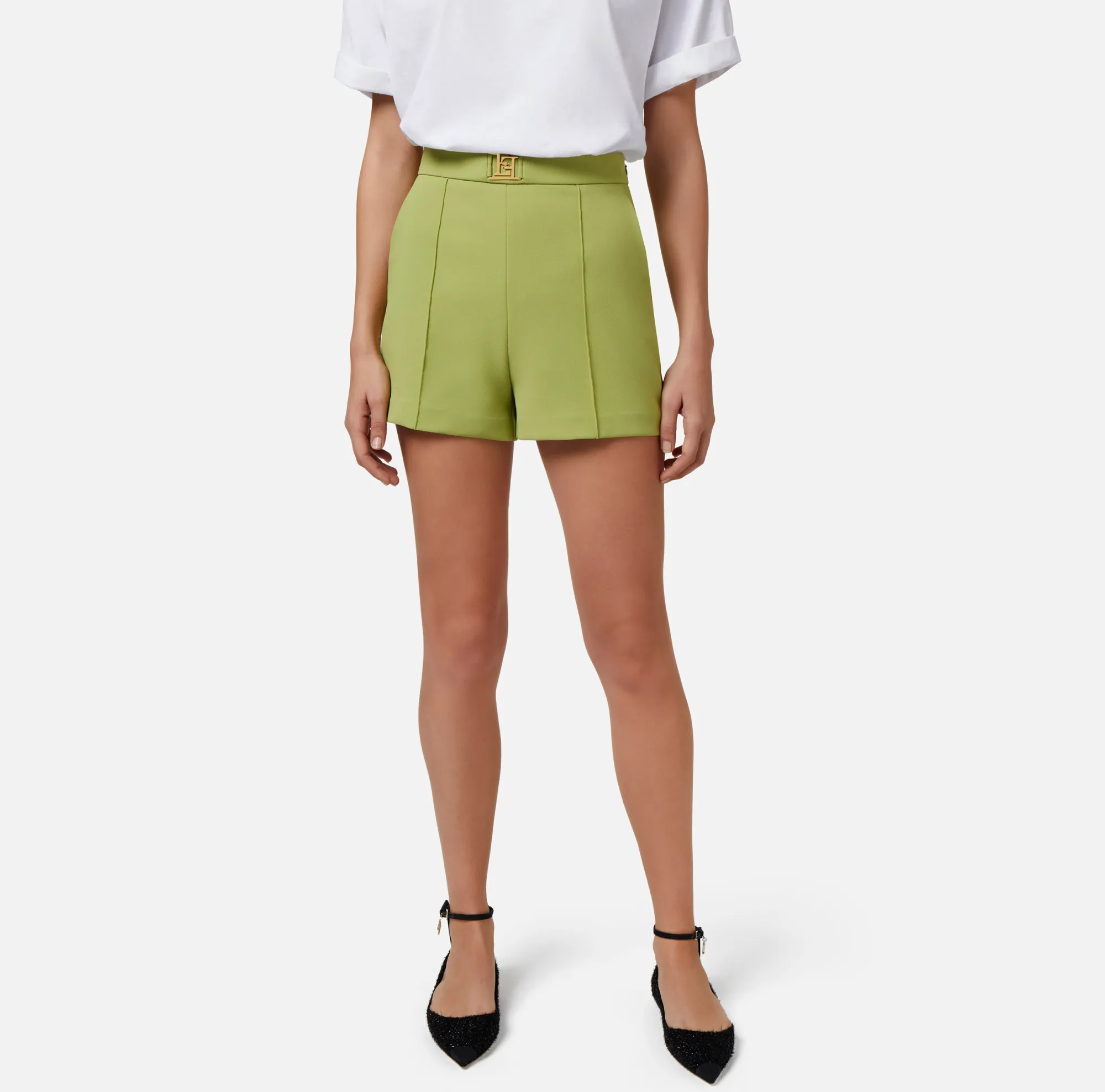 Elisabetta Franchi Short In Crepe Con Placca Logo^ Pantaloni E Shorts