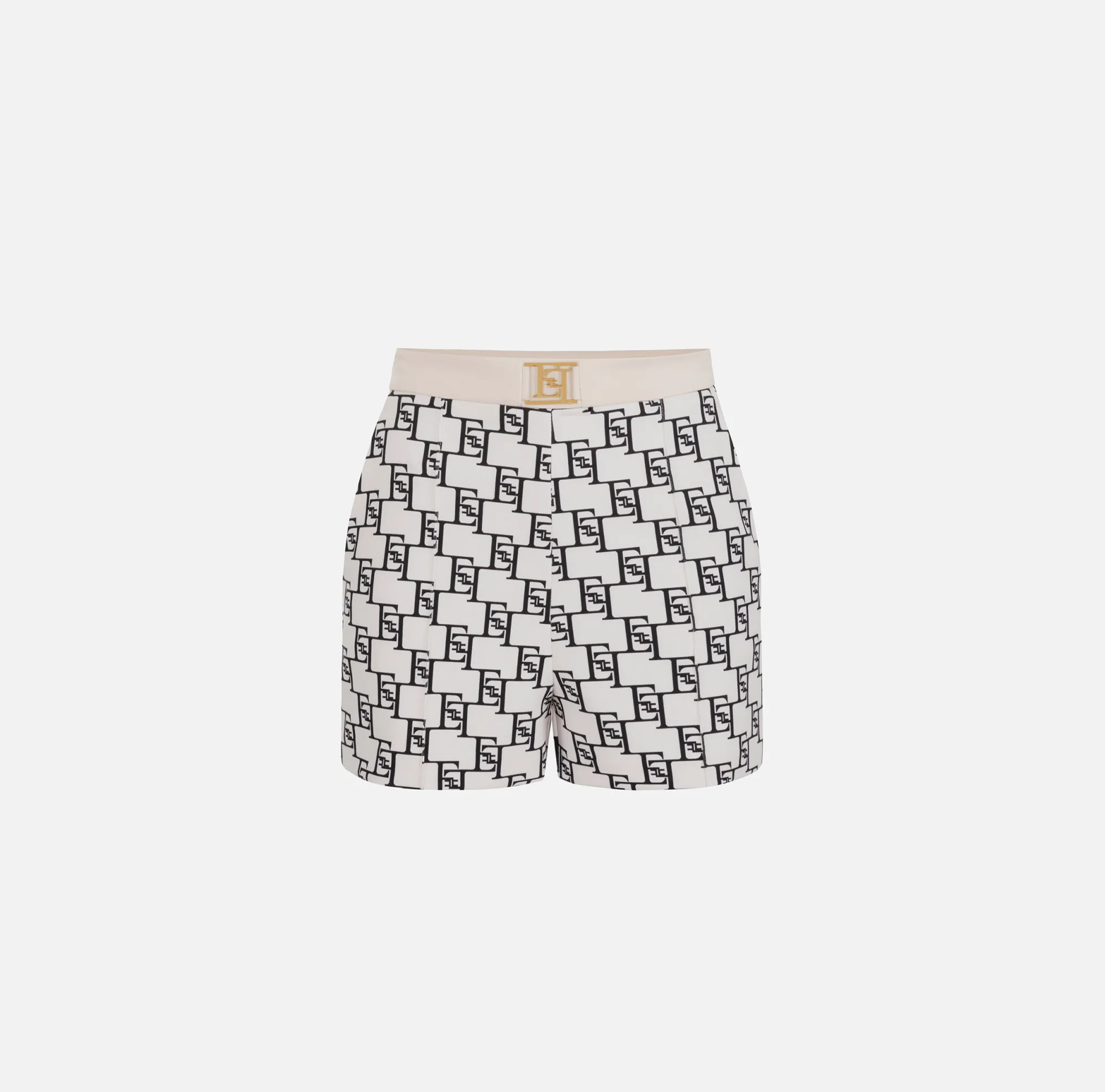Elisabetta Franchi Short In Crepe Stampato Con Placca Logo^ Pantaloni E Shorts