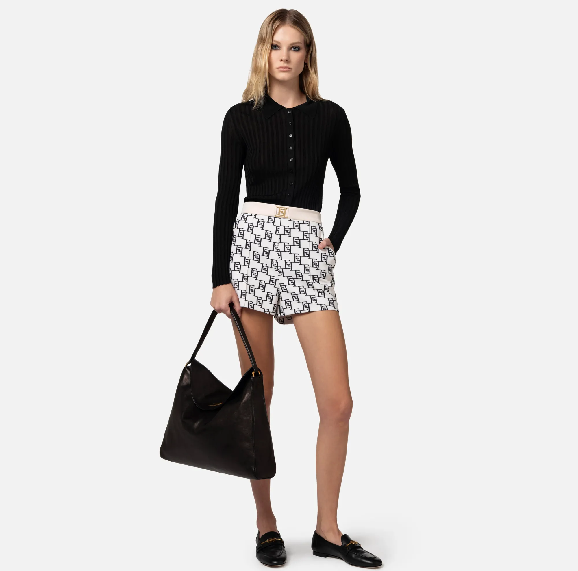 Elisabetta Franchi Short In Crepe Stampato Con Placca Logo^ Pantaloni E Shorts