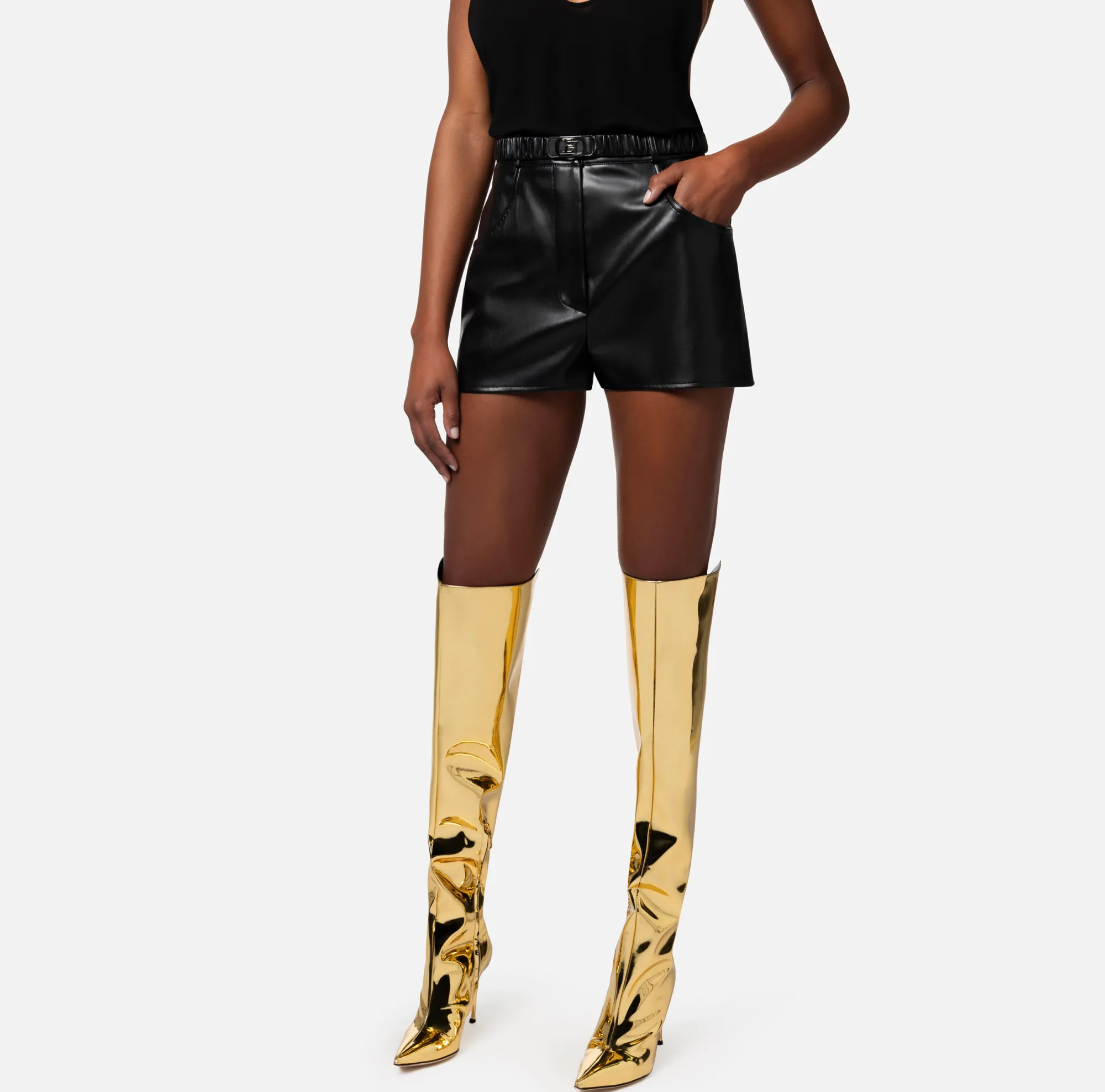 Elisabetta Franchi Short In Materiale Sintetico Con Cintura^ Pantaloni E Shorts