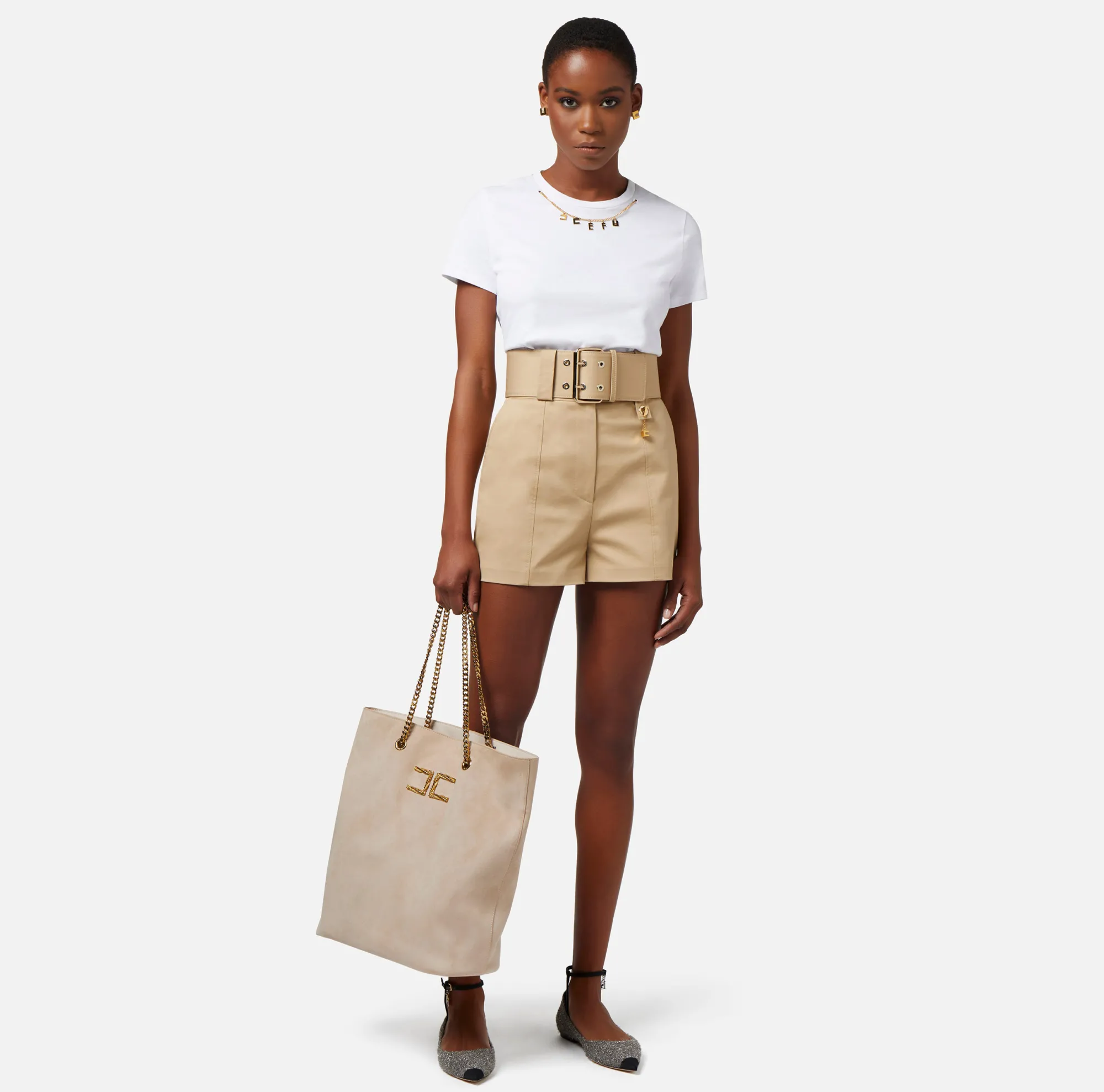 Elisabetta Franchi Shorts In Cotone Stretch Con Cintura^ Pantaloni E Shorts