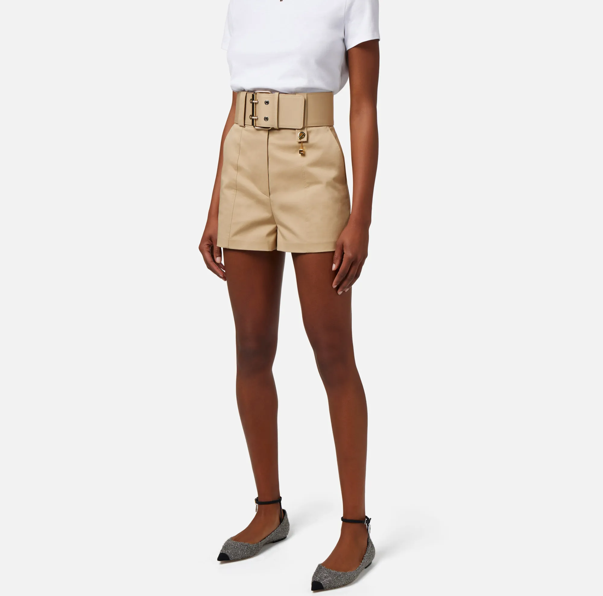 Elisabetta Franchi Shorts In Cotone Stretch Con Cintura^ Pantaloni E Shorts