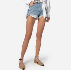 Elisabetta Franchi Shorts In Denim Con Cintura Foulard^ Pantaloni E Shorts