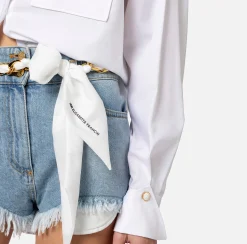 Elisabetta Franchi Shorts In Denim Con Cintura Foulard^ Pantaloni E Shorts