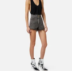 Elisabetta Franchi Shorts In Denim Sfrangiato^ Pantaloni E Shorts