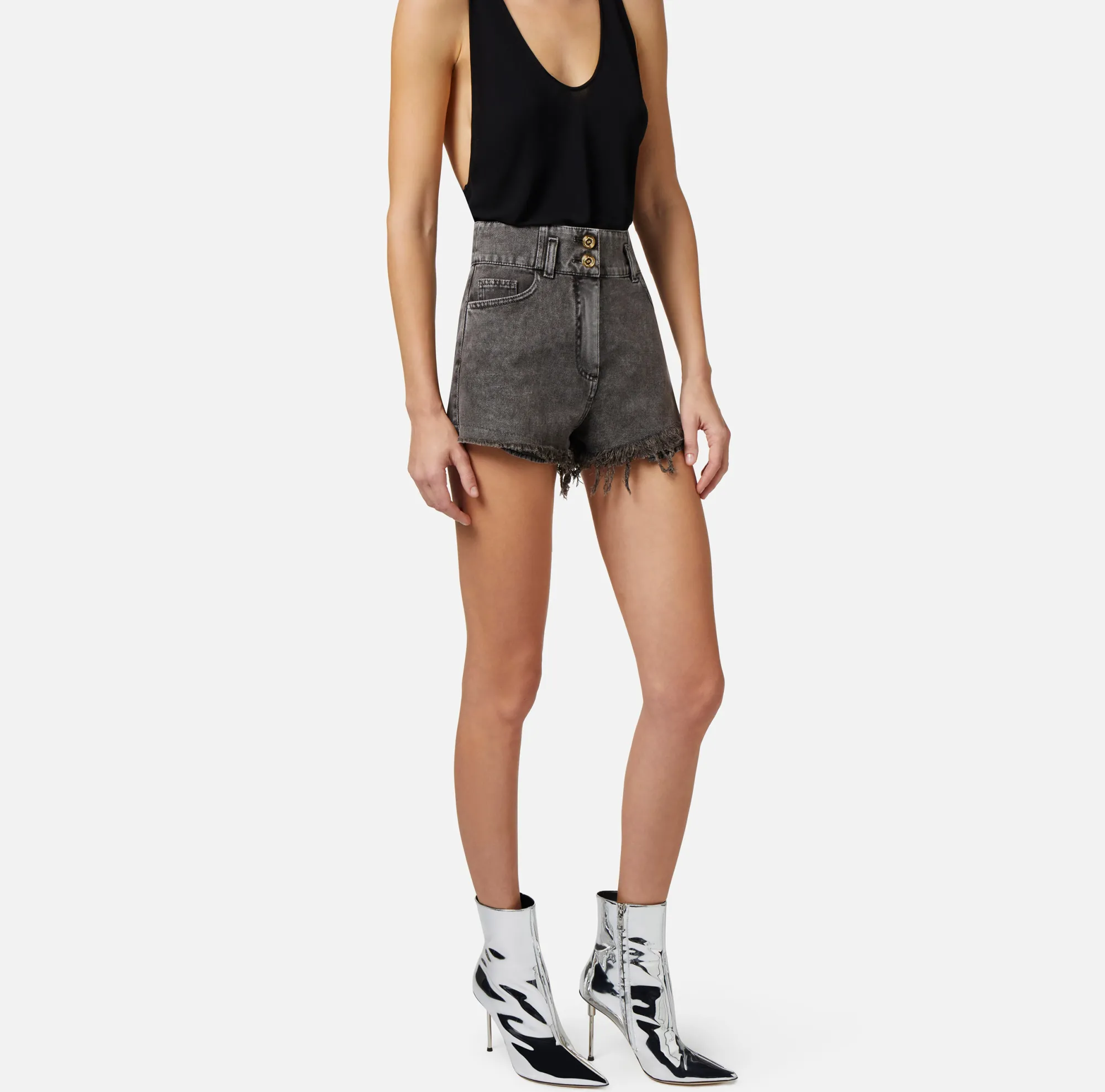 Elisabetta Franchi Shorts In Denim Sfrangiato^ Pantaloni E Shorts