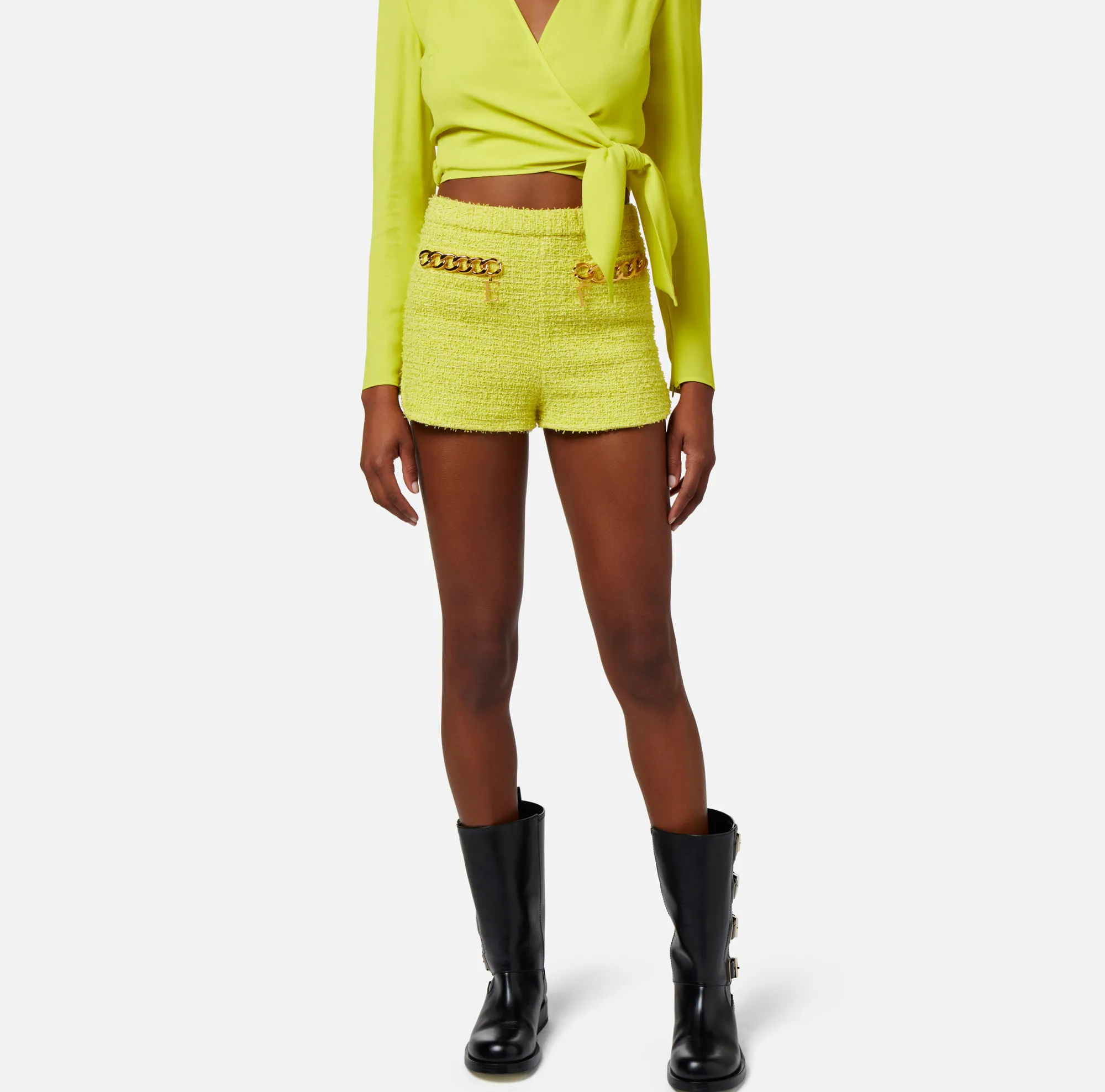 Elisabetta Franchi Shorts In Tweed Con Maxi Catena^ Pantaloni E Shorts
