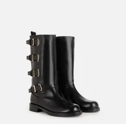 Elisabetta Franchi Stivale Biker In Pelle Con Fibbie^ Stivali