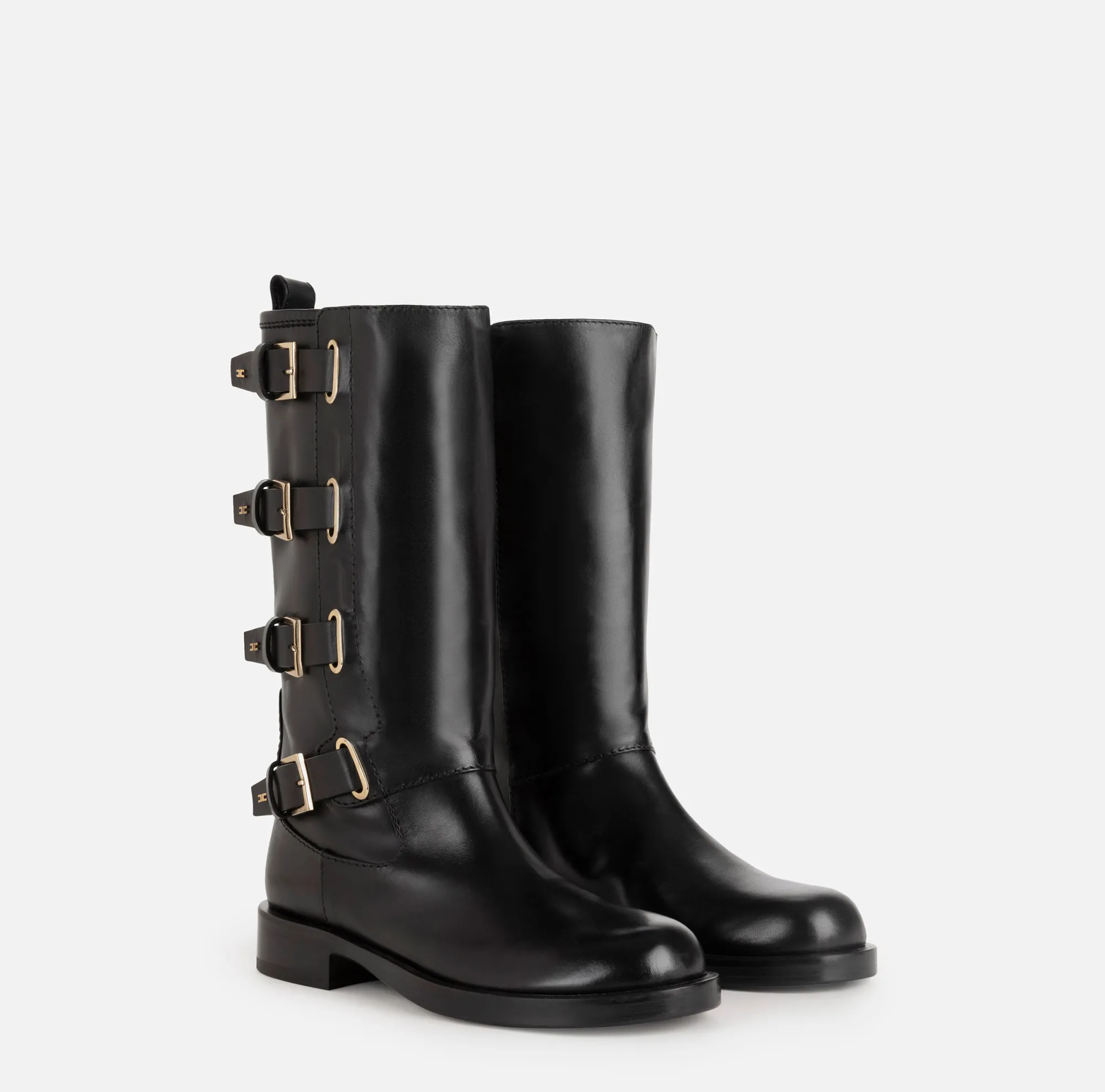 Elisabetta Franchi Stivale Biker In Pelle Con Fibbie^ Stivali