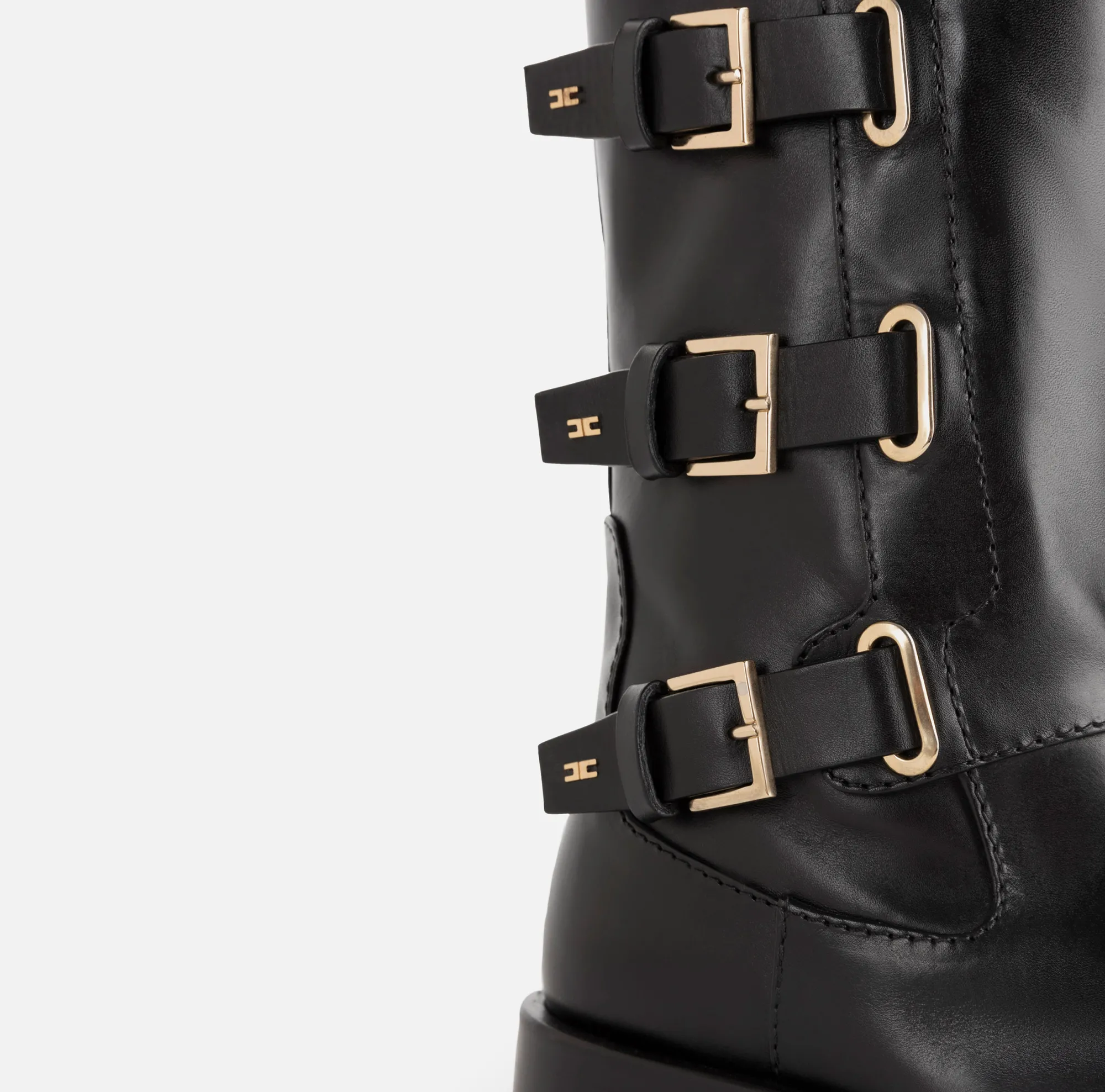 Elisabetta Franchi Stivale Biker In Pelle Con Fibbie^ Stivali