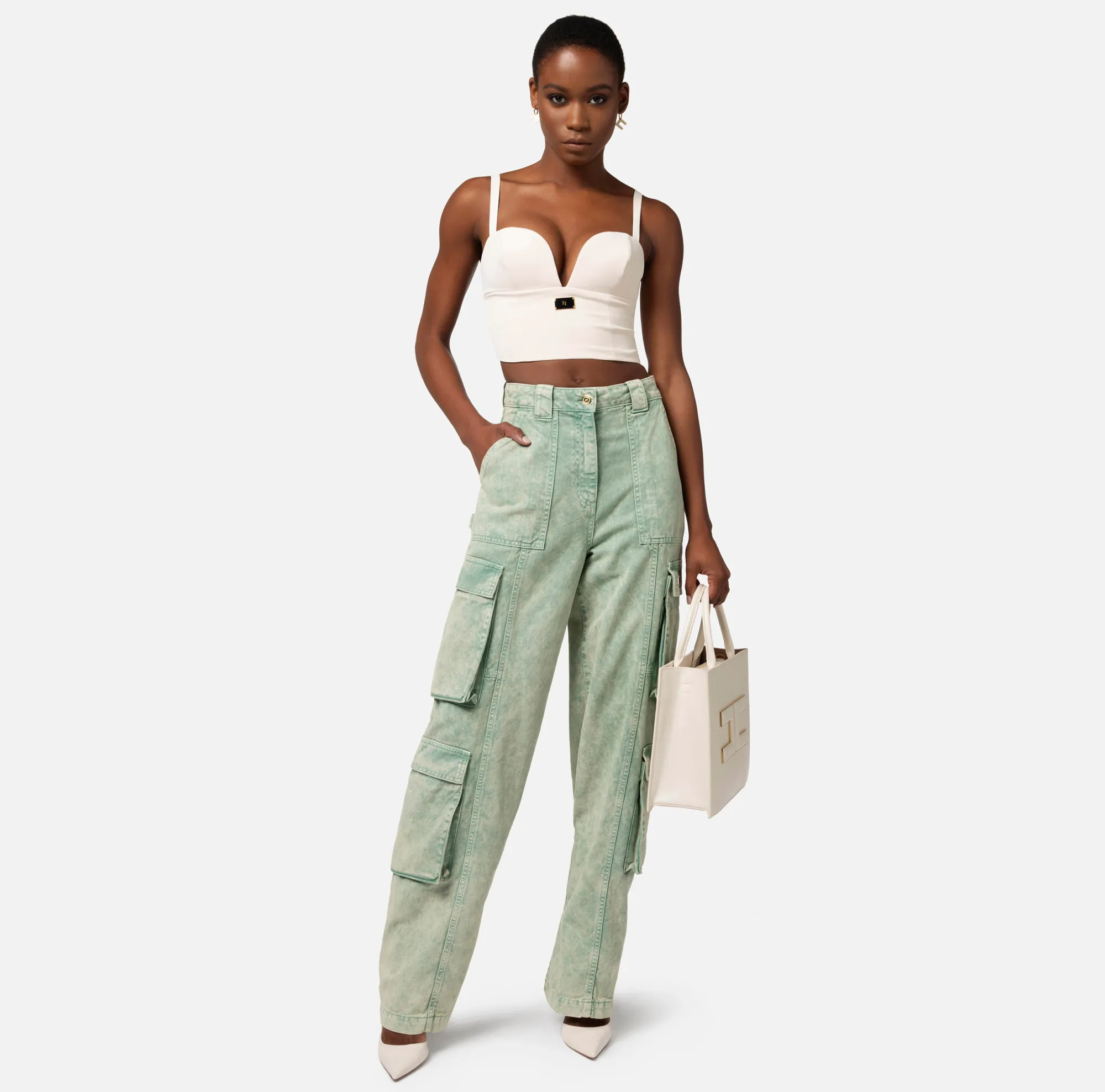 Elisabetta Franchi Top Bustier In Crepe Stretch Con Placca Logo Smaltata^ Top, T-Shirt & Body