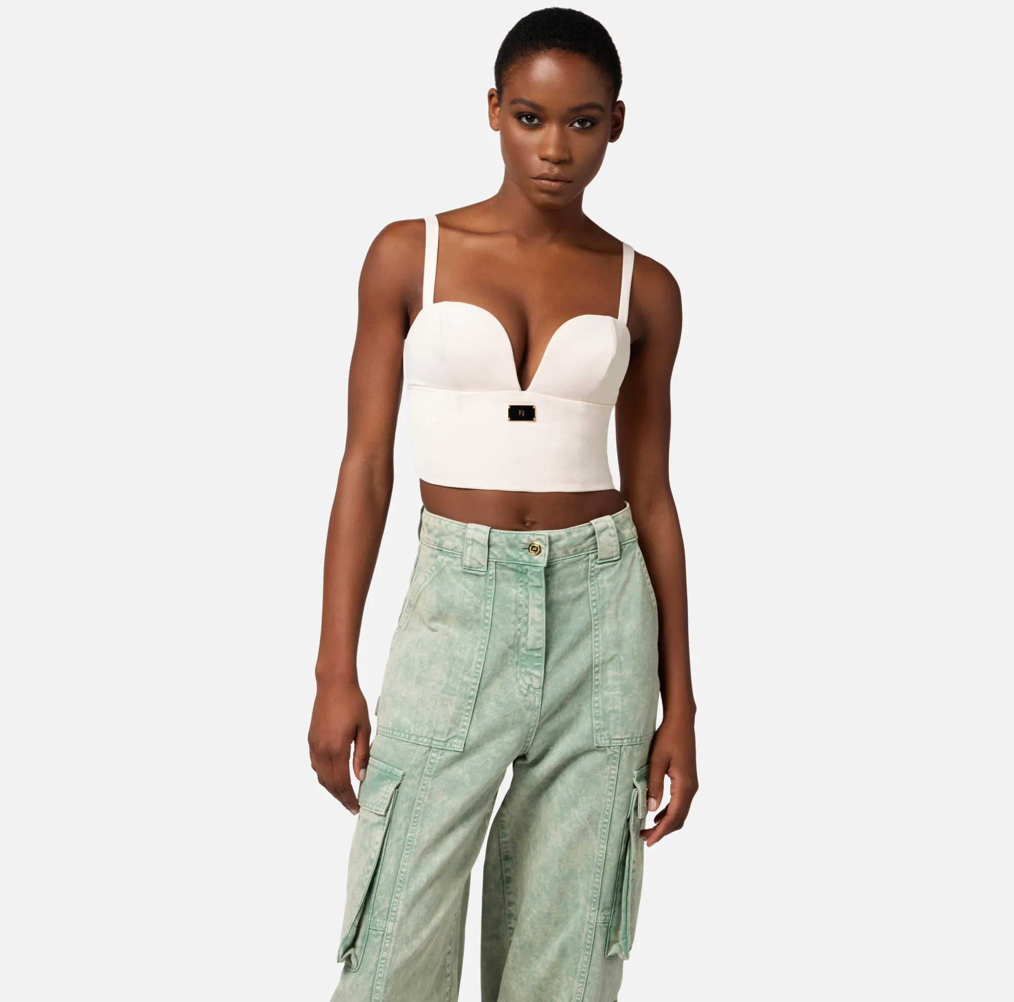 Elisabetta Franchi Top Bustier In Crepe Stretch Con Placca Logo Smaltata^ Top, T-Shirt & Body