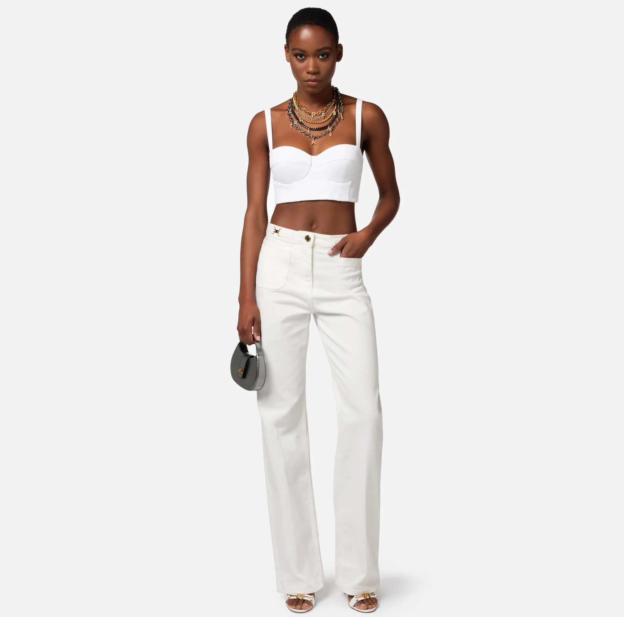 Elisabetta Franchi Top Bustier In Doppio Crepe Stretch Con Collana^ Top, T-Shirt & Body