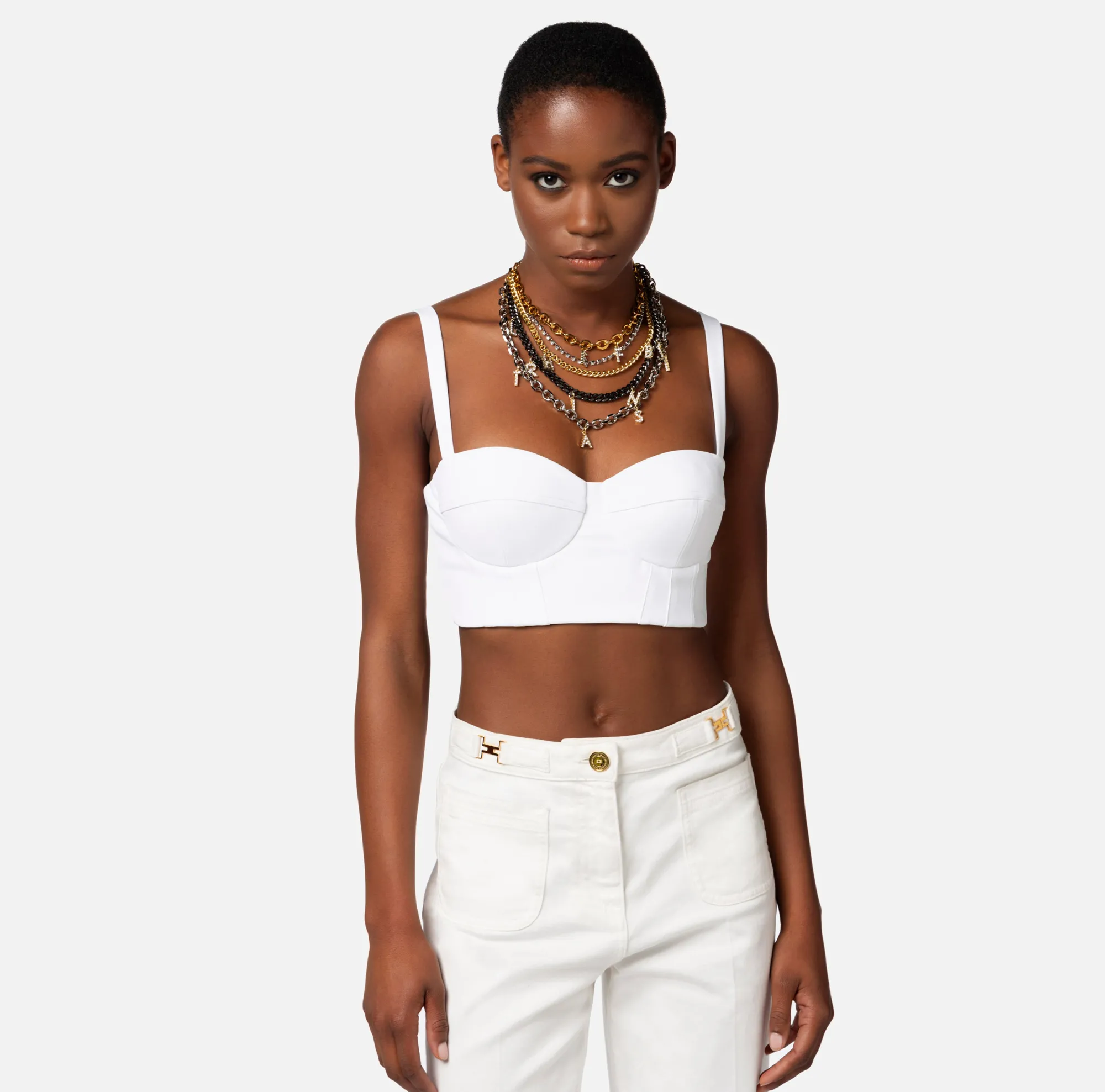 Elisabetta Franchi Top Bustier In Doppio Crepe Stretch Con Collana^ Top, T-Shirt & Body