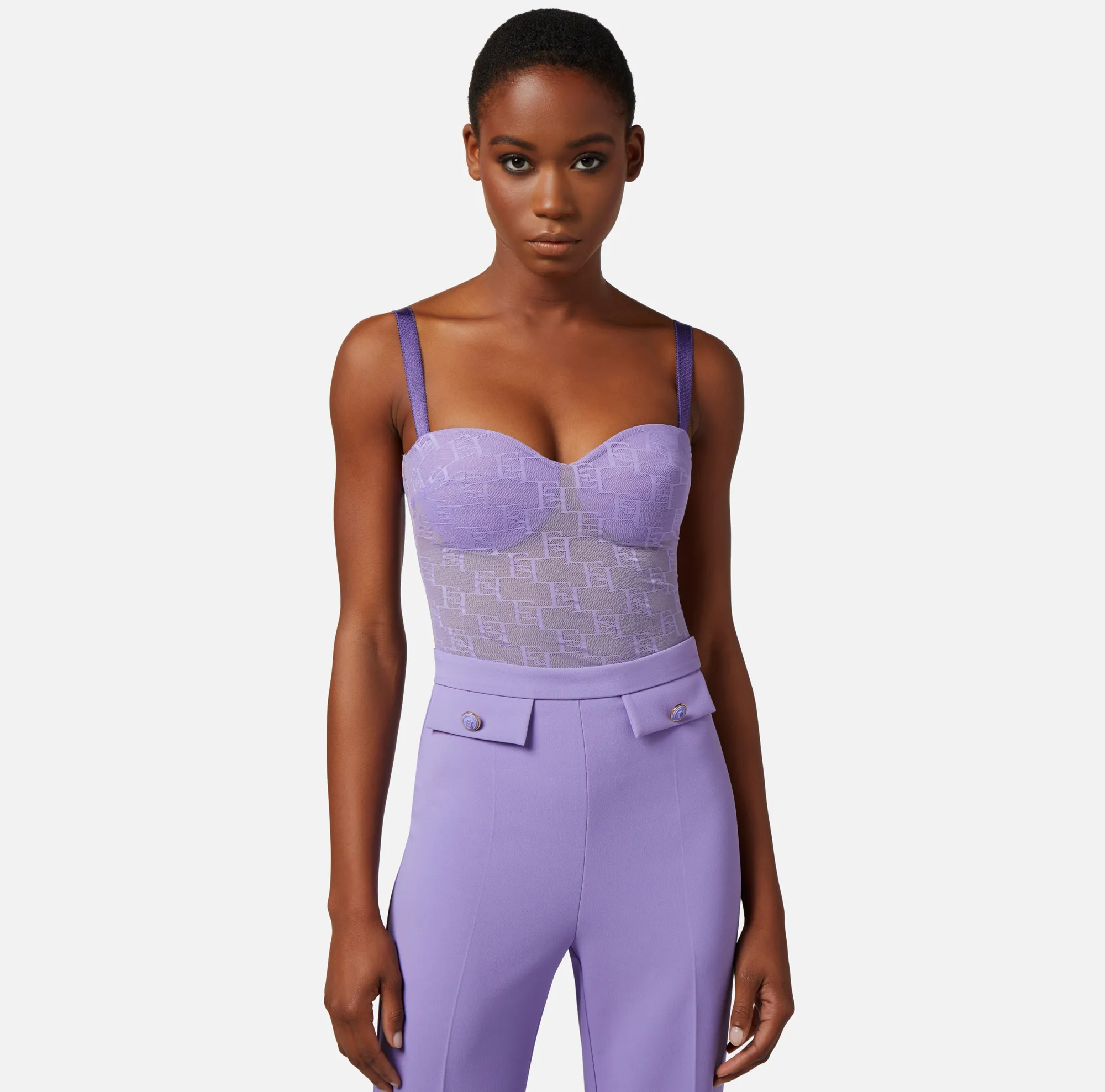 Elisabetta Franchi Top Bustier In Tulle Logo^ Top, T-Shirt & Body