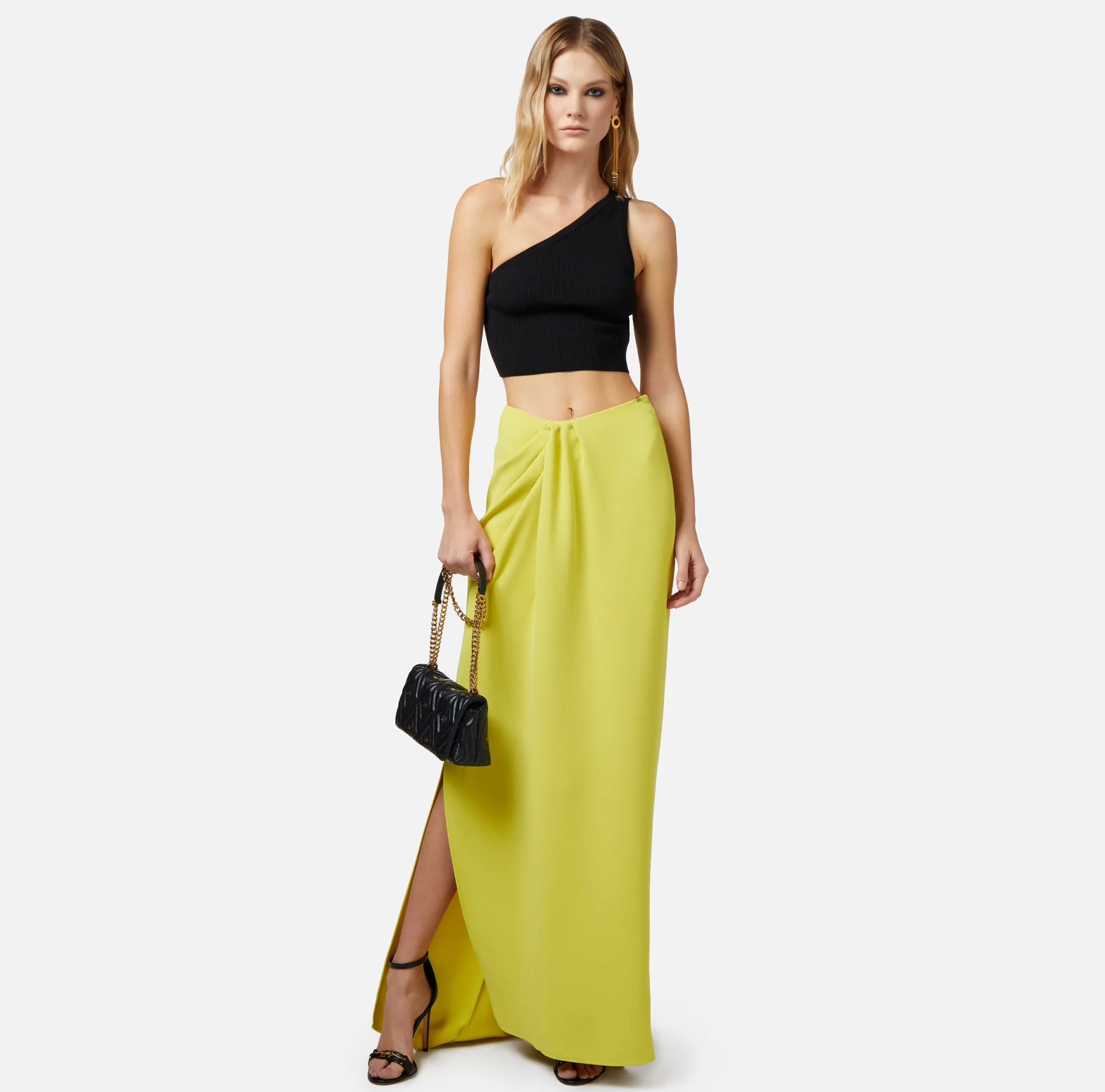 Elisabetta Franchi Top Cropped Asimmetrico In Maglia A Costine^ Top, T-Shirt & Body