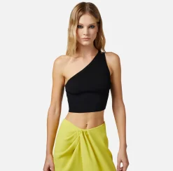 Elisabetta Franchi Top Cropped Asimmetrico In Maglia A Costine^ Top, T-Shirt & Body