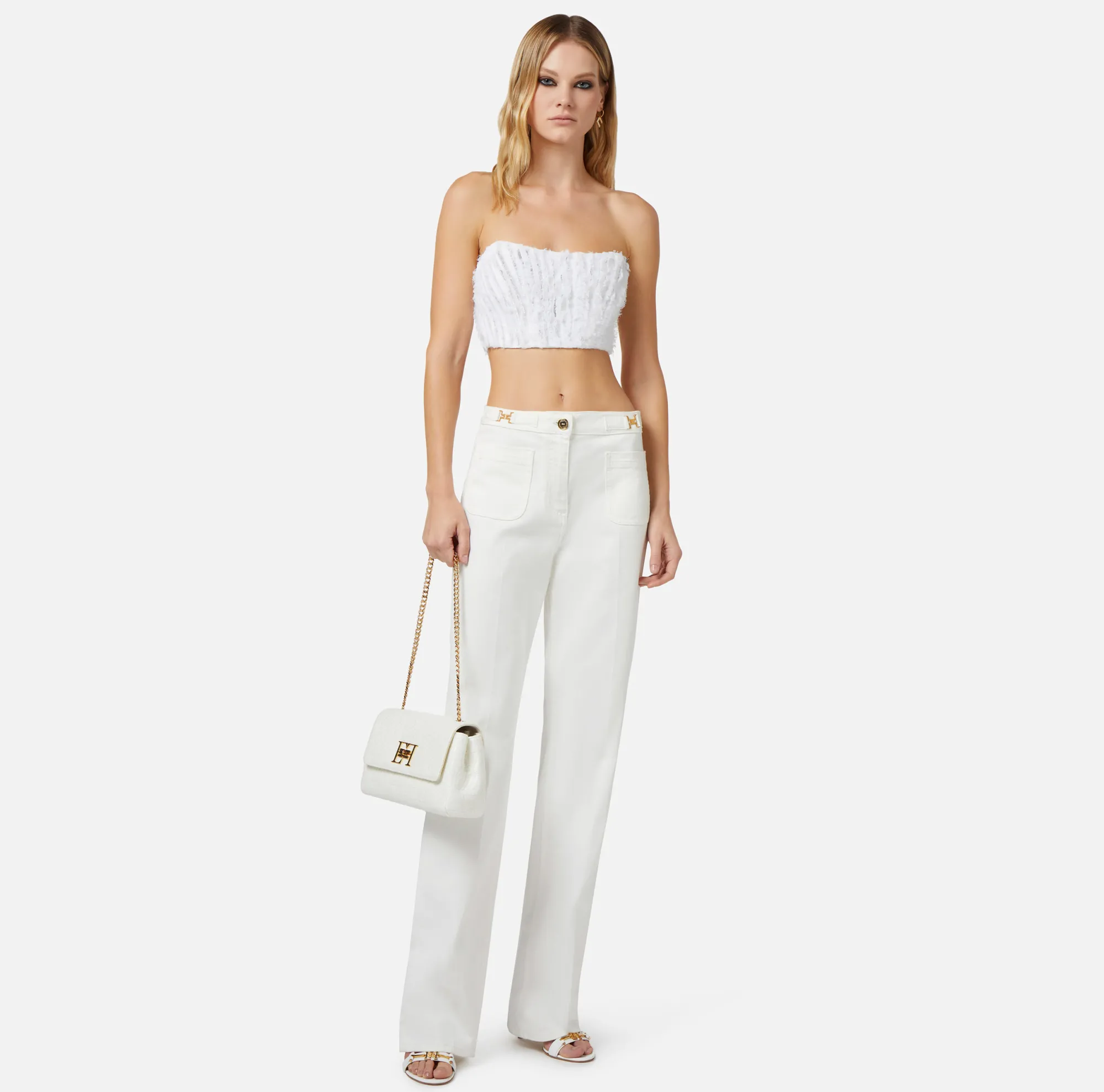 Elisabetta Franchi Top Cropped In Organza Sfrangiata^ Top, T-Shirt & Body