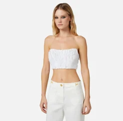 Elisabetta Franchi Top Cropped In Organza Sfrangiata^ Top, T-Shirt & Body