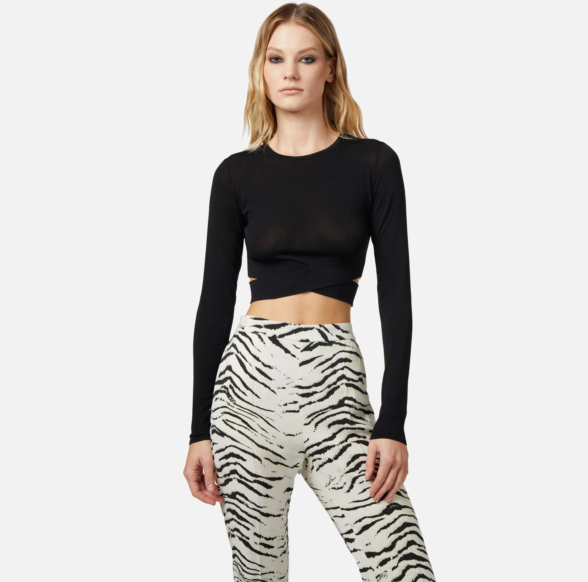 Elisabetta Franchi Top Cropped In Rayon Con Cut-Out^ Maglieria E Felpe