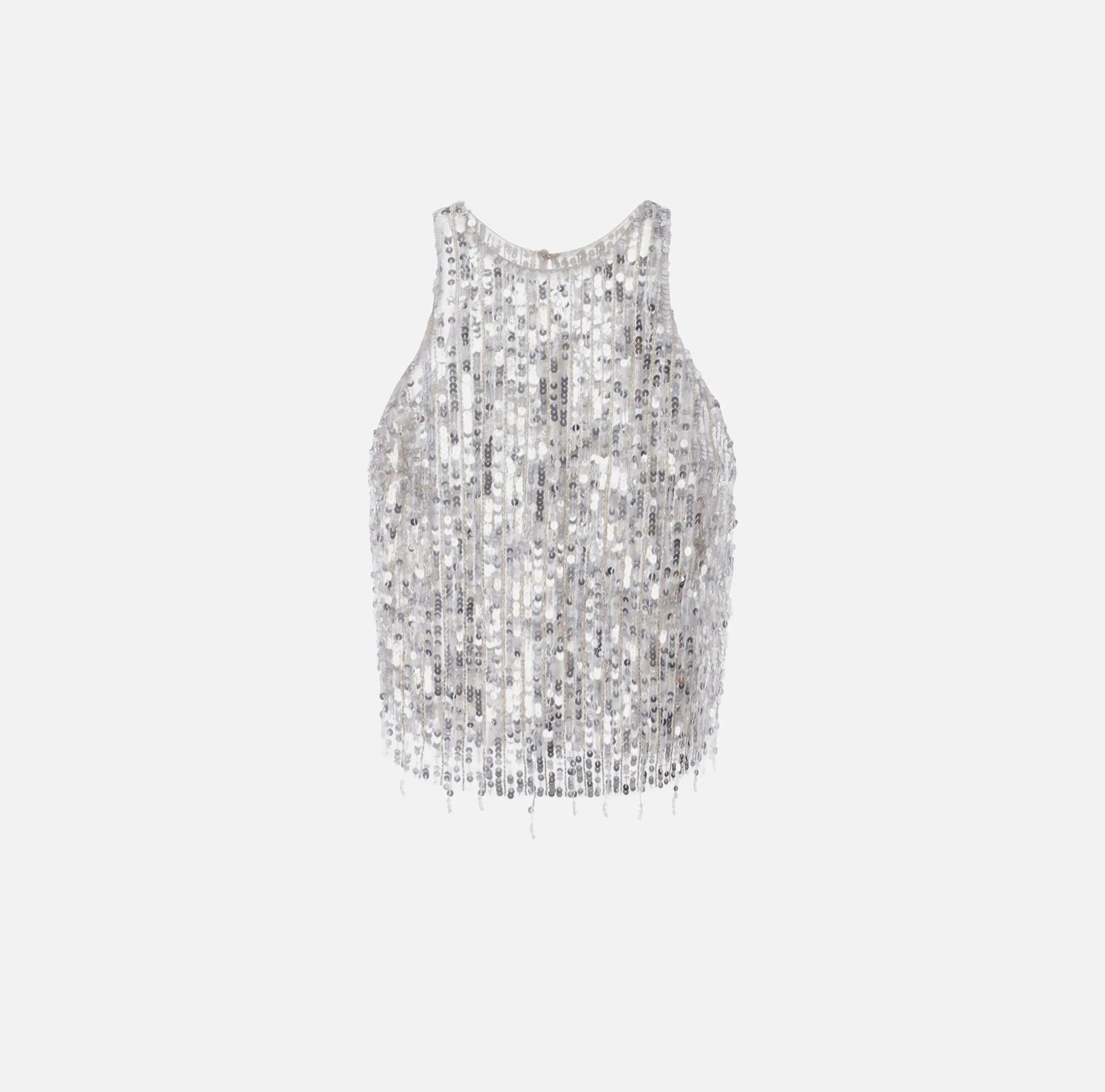Elisabetta Franchi Top Cropped In Tulle Con Frange Di Perline E Paillettes^ Top, T-Shirt & Body