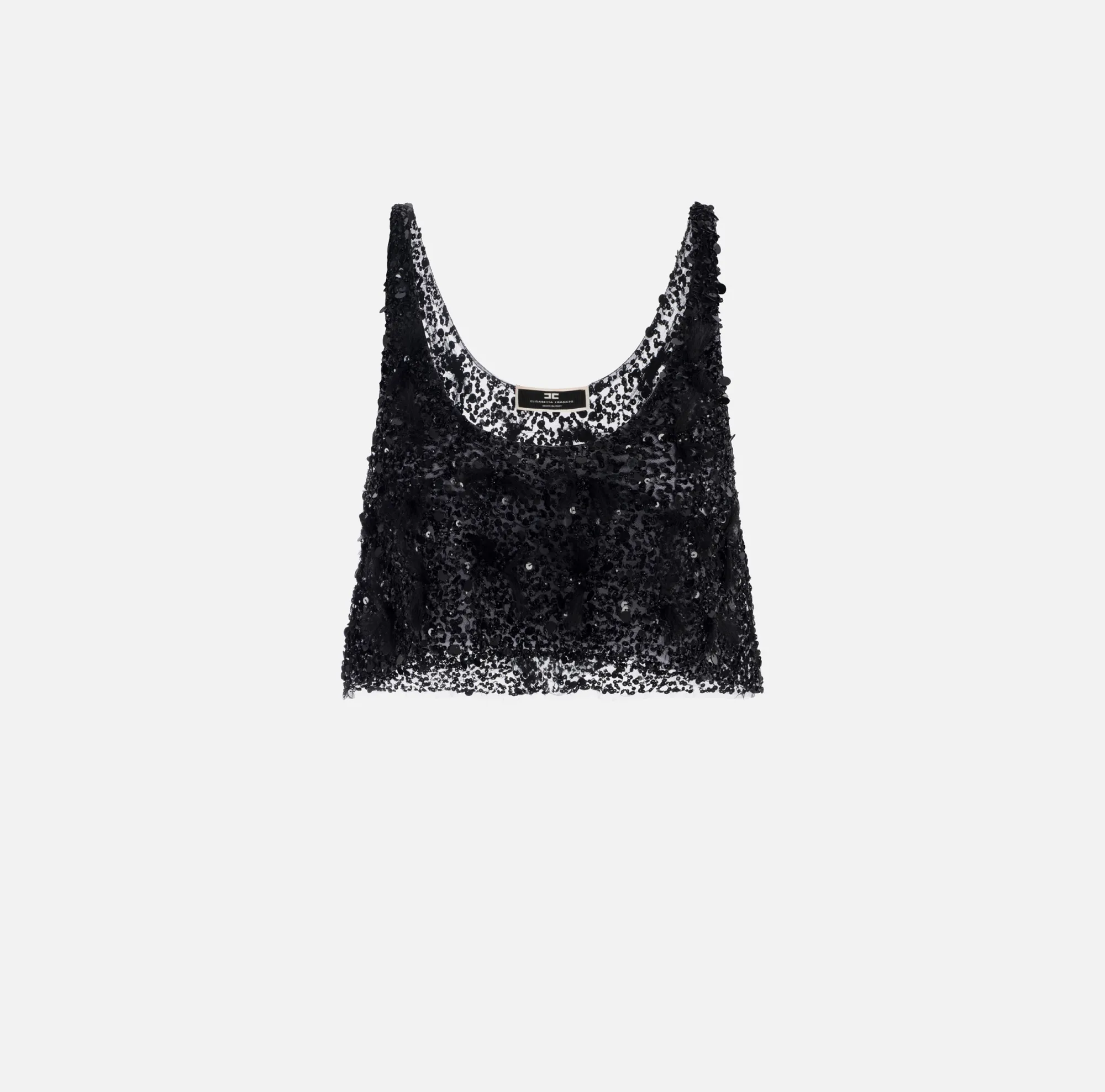Elisabetta Franchi Top Cropped In Tulle Ricamato^ Top, T-Shirt & Body