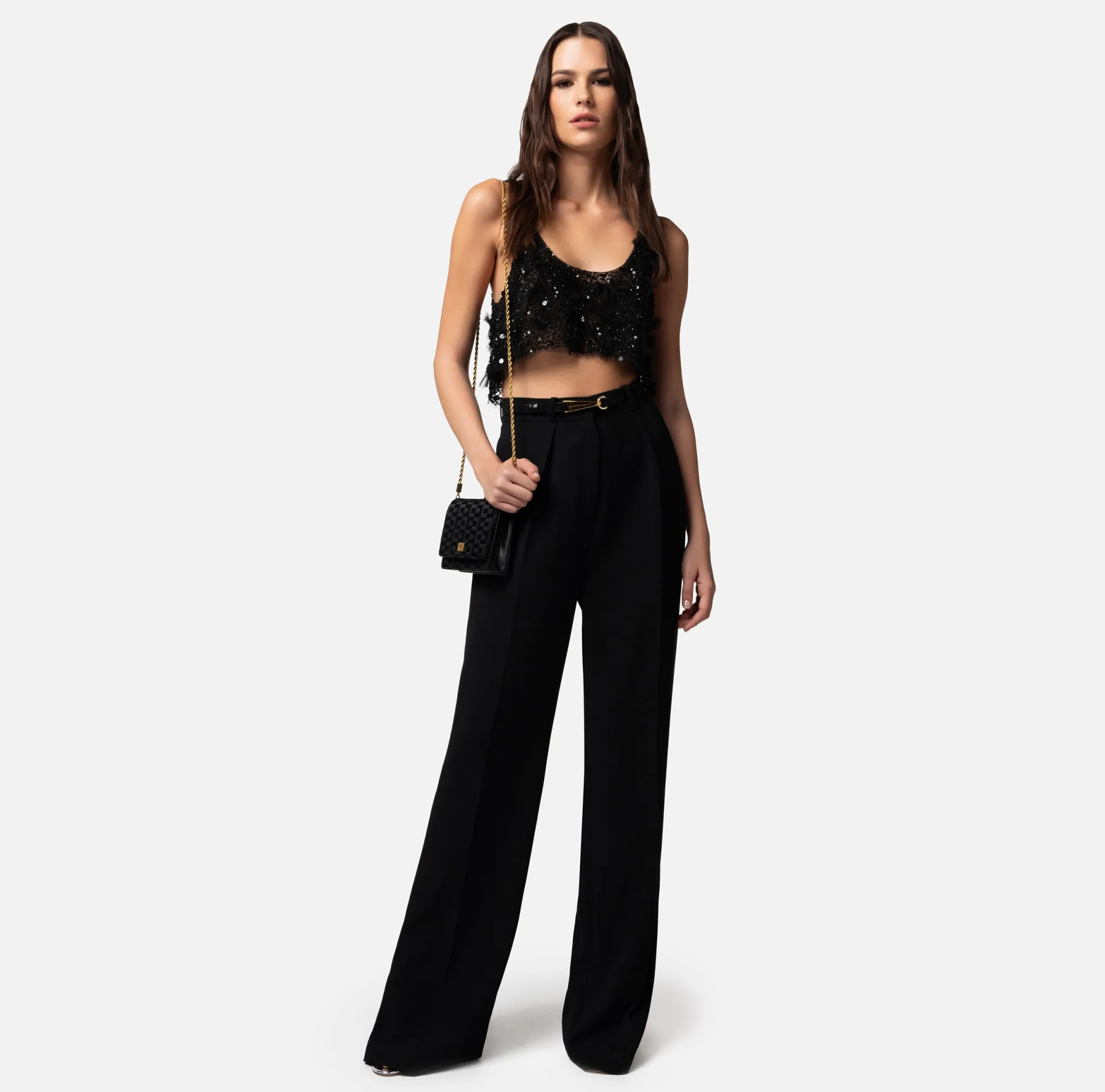 Elisabetta Franchi Top Cropped In Tulle Ricamato^ Top, T-Shirt & Body
