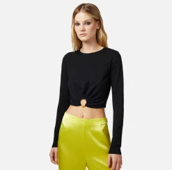 Elisabetta Franchi Top Cropped In Viscosa Con Anello^ Maglieria E Felpe