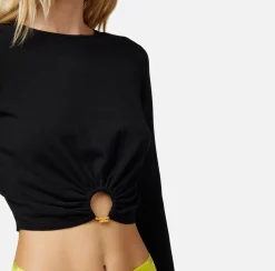 Elisabetta Franchi Top Cropped In Viscosa Con Anello^ Maglieria E Felpe